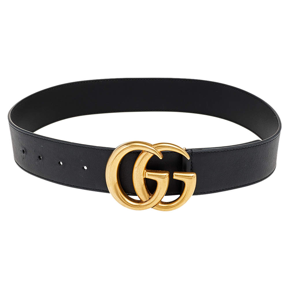 Pre Owned Gucci Black Leather GG Marmont Belt 70 CM