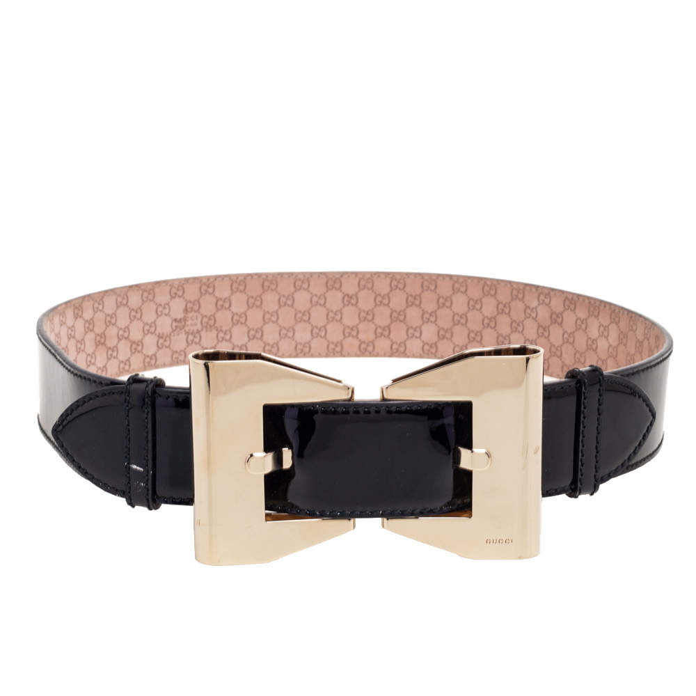 Pre Owned Gucci Black Patent Leather Queen Waist Belt 80CM
