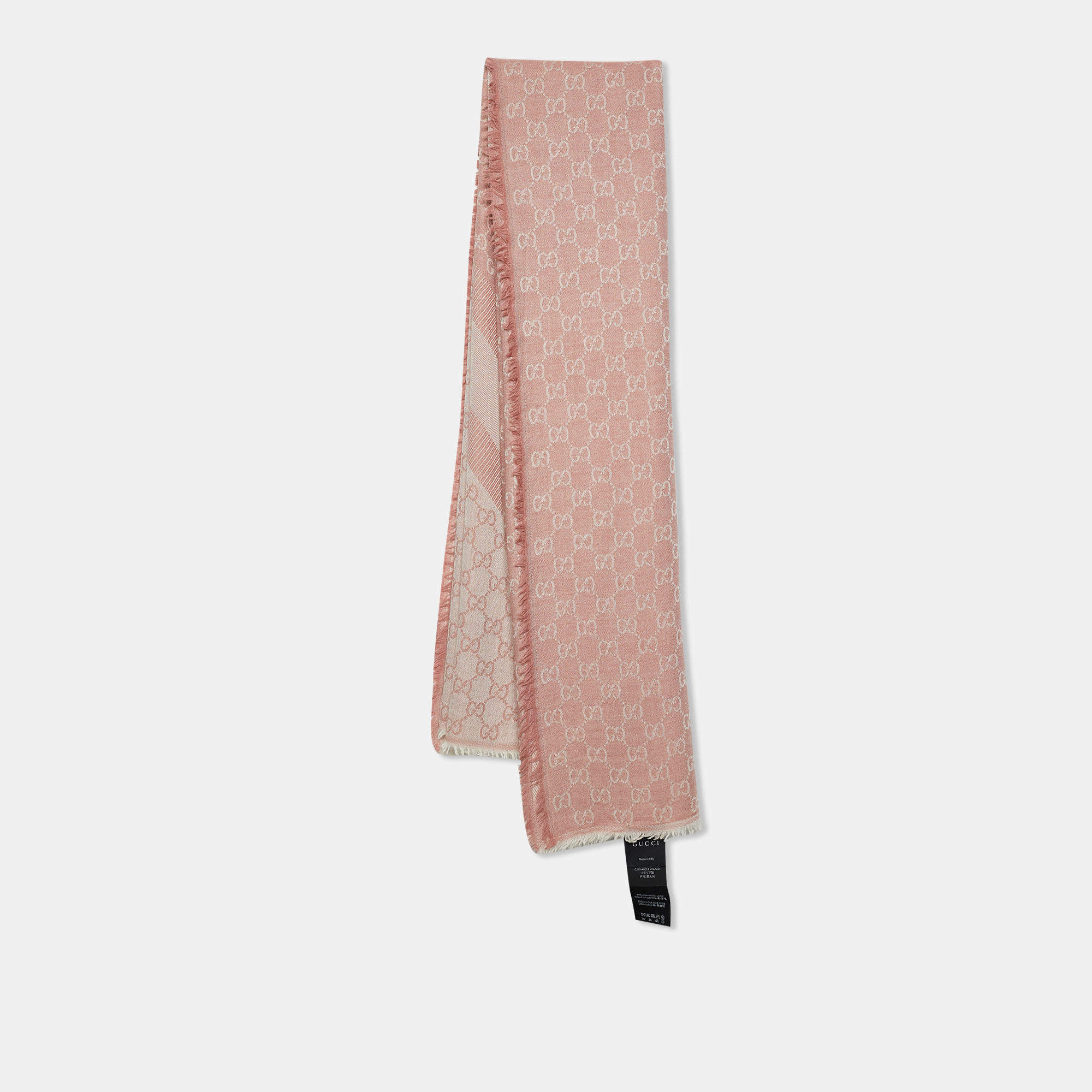 Pre Owned Gucci Pink Guccissima Jacquard Wool & Silk Shawl