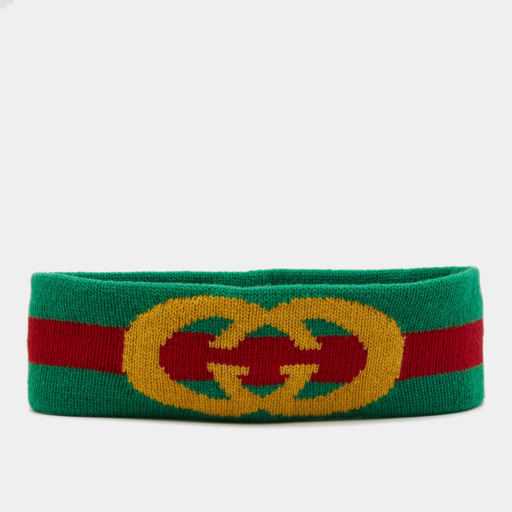Pre Owned Gucci Red & Green GG Webstripe Wool Headband