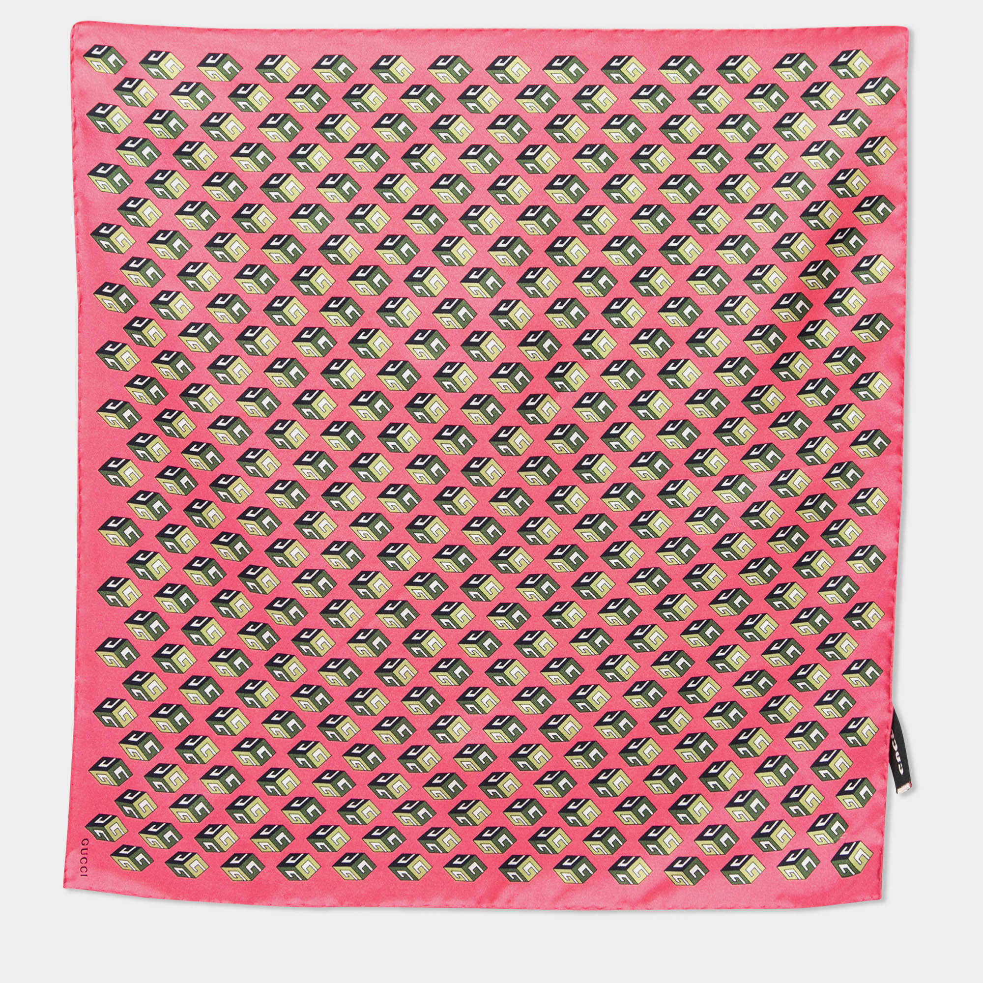 Gucci Pink GG Cube Motif Print Silk Scarf
