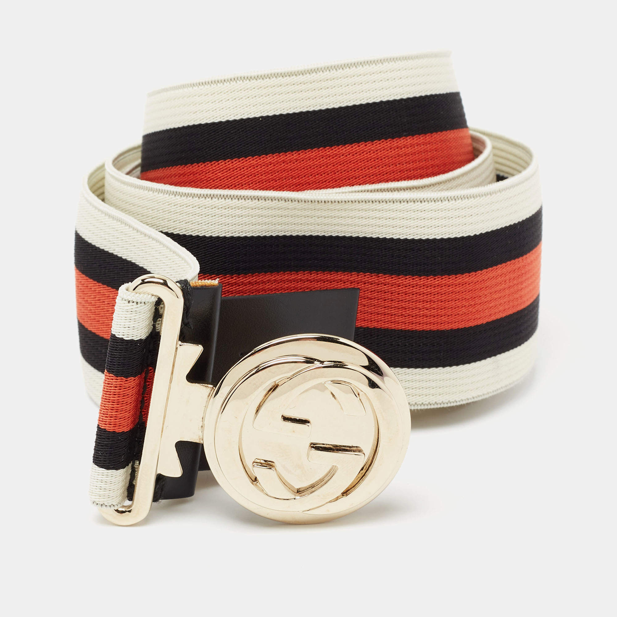 Gucci Tricolor Web Elastic Band Interlocking G Belt 90CM