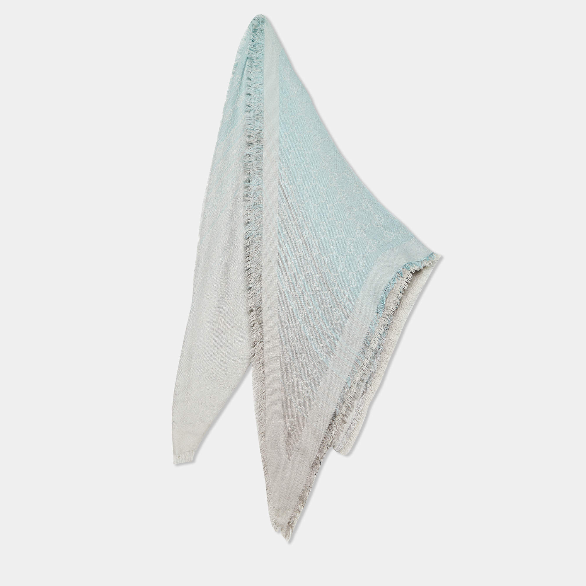 Gucci Light Blue Ombre Guccissima Jacquard Wool & Silk Triangle Shawl