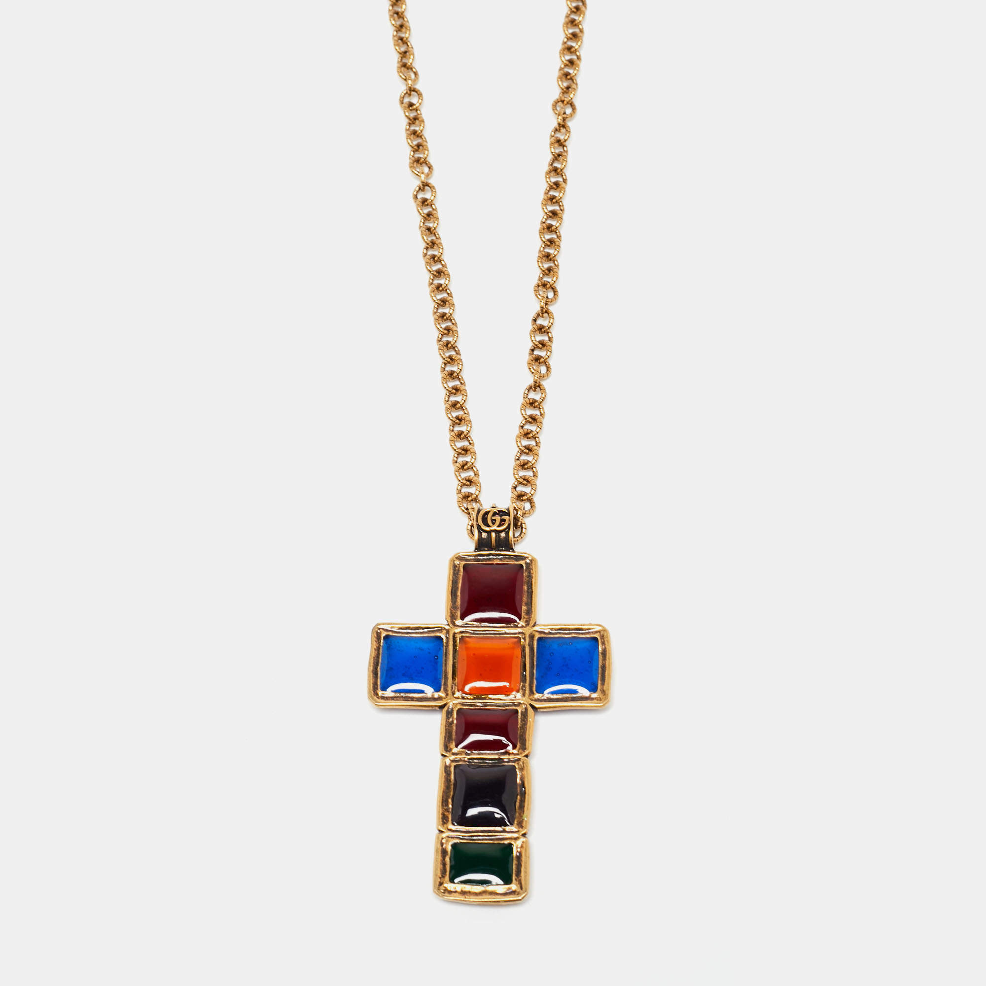 Gucci Multicolor Gripoix Cross Pendant Necklace