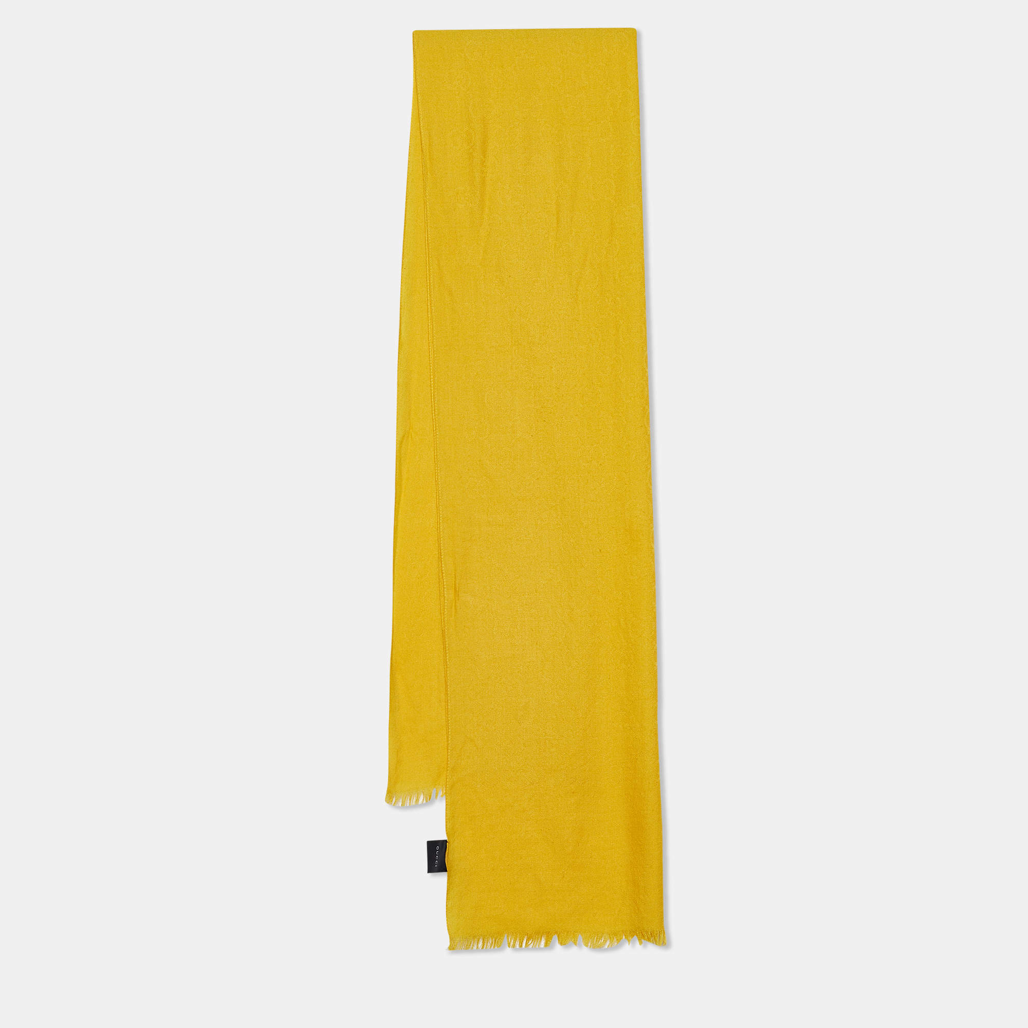 Pre Owned Gucci Yellow GG Jacquard Wool & Silk Stole 