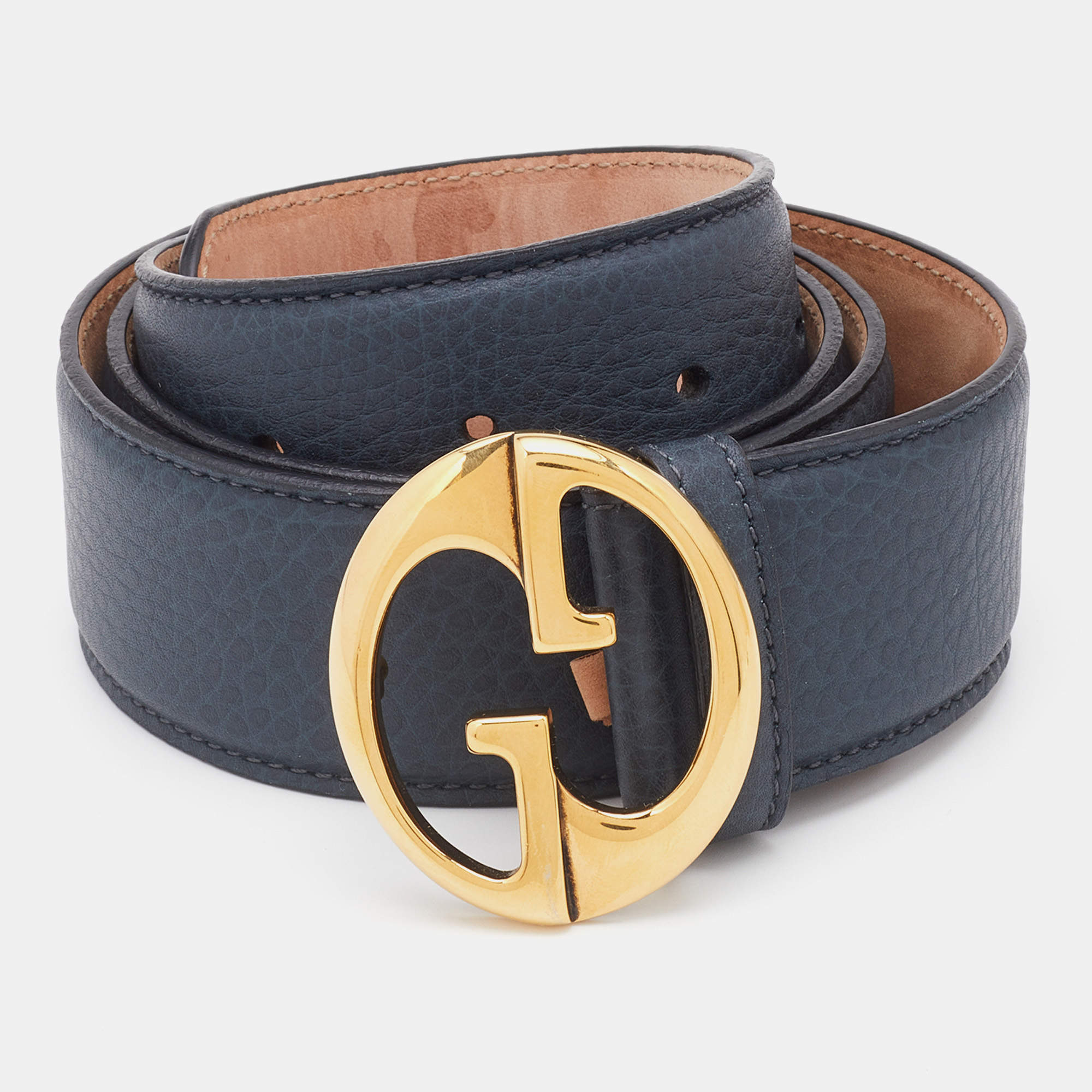 مملوكة مسبقًا Gucci Blue Leather Interlocking G Logo Buckle Belt 90CM