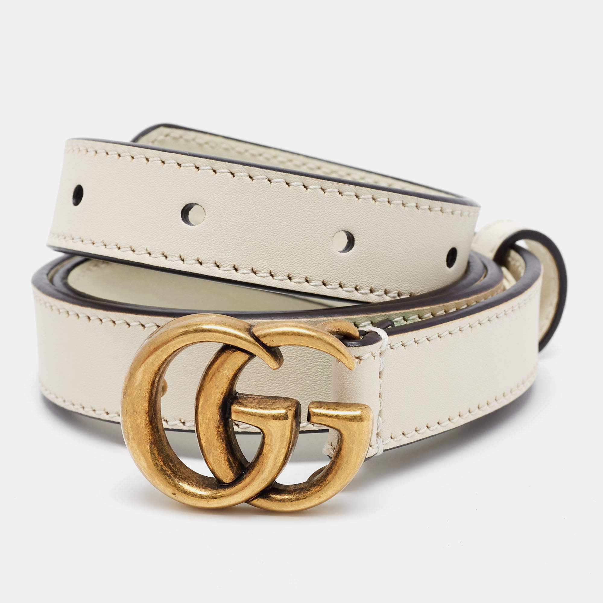 Gucci Off White Leather GG Marmont Belt 75CM Gucci | The Luxury Closet