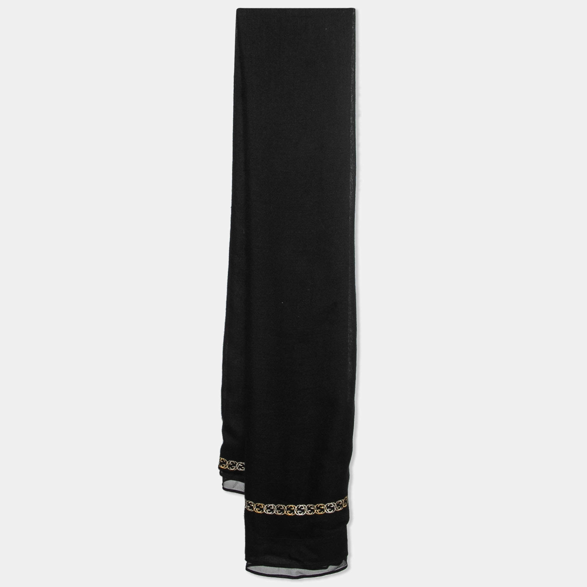 Gucci Black GG Lurex Woven Silk Cashmere Scarf 