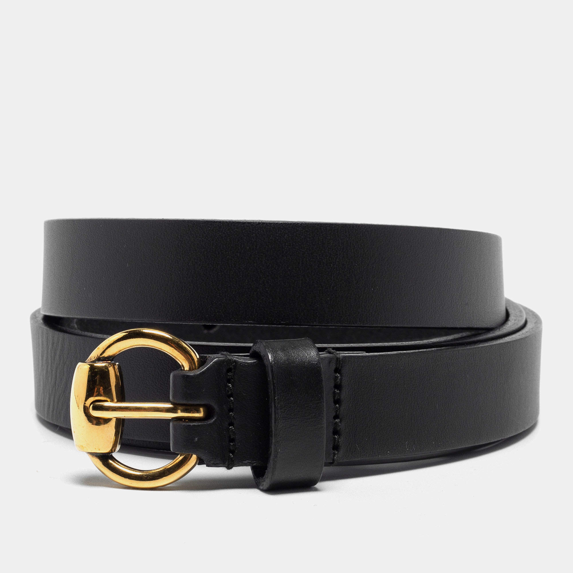 Gucci Black Leather Slim Buckle Belt 85CM