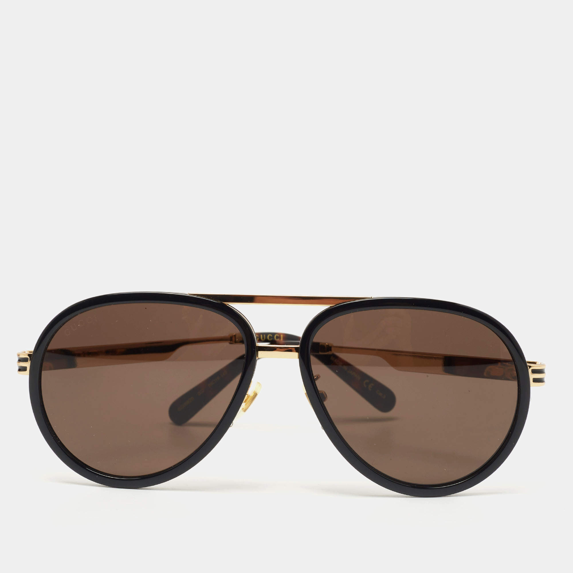 Gucci black and 2024 gold aviator sunglasses