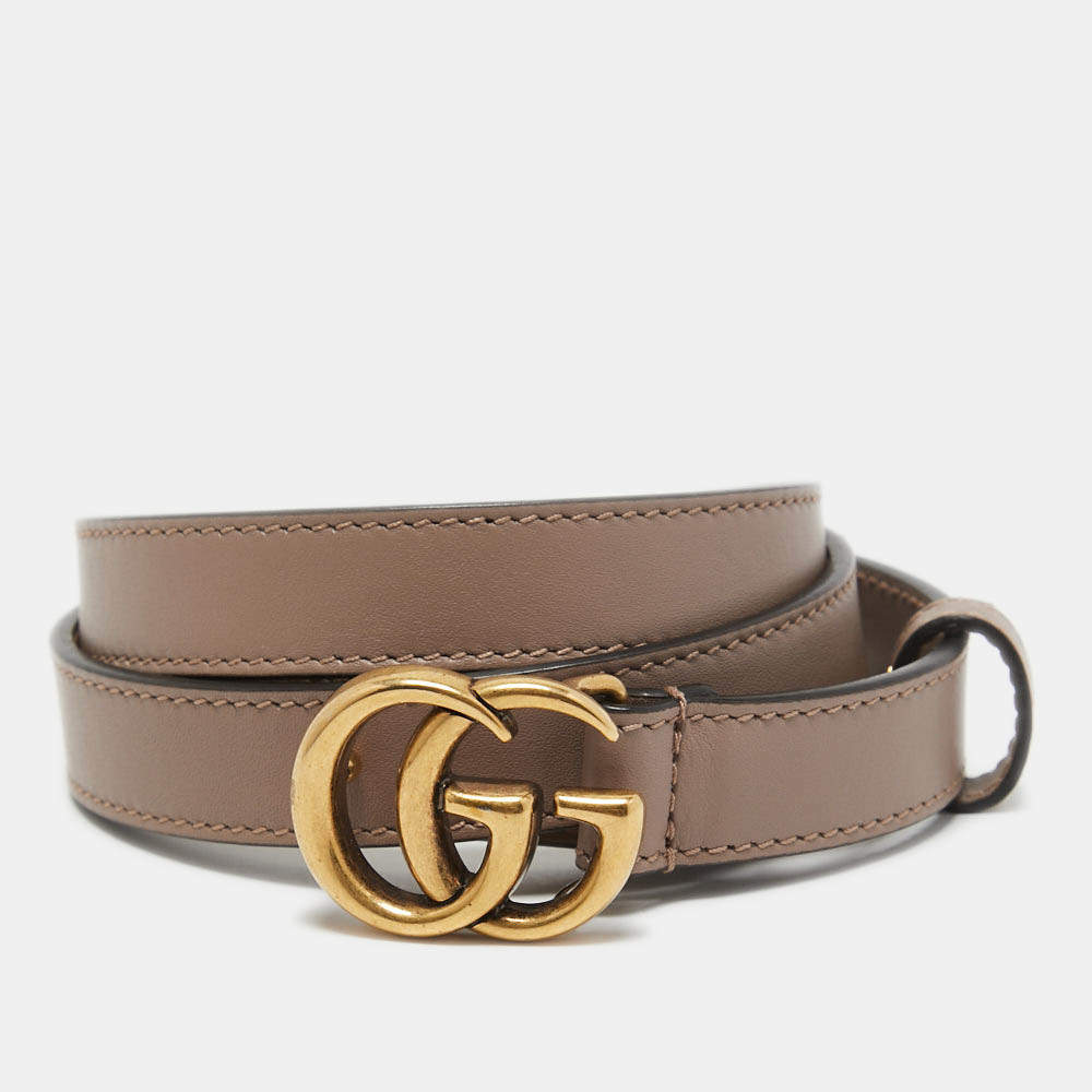 Gucci Beige Leather GG Marmont Slim Belt 80CM