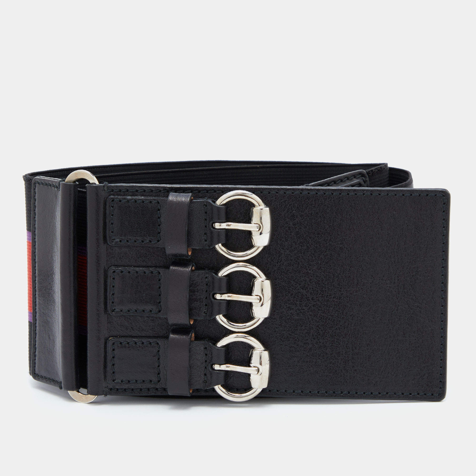 Gucci Black/Red Elastic and Leather Web Waist Belt 85CM