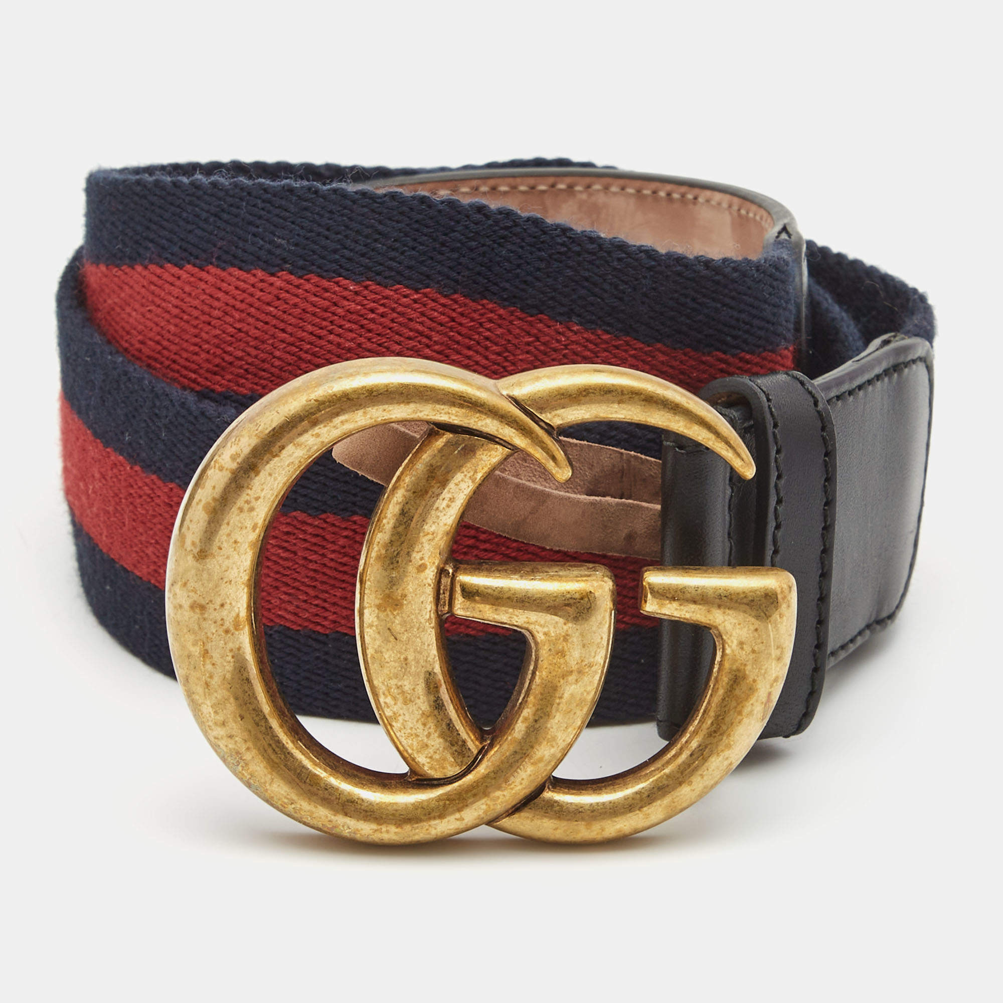 Gucci Black/Red Leather and Canvas GG Web Buckle Belt 90CM