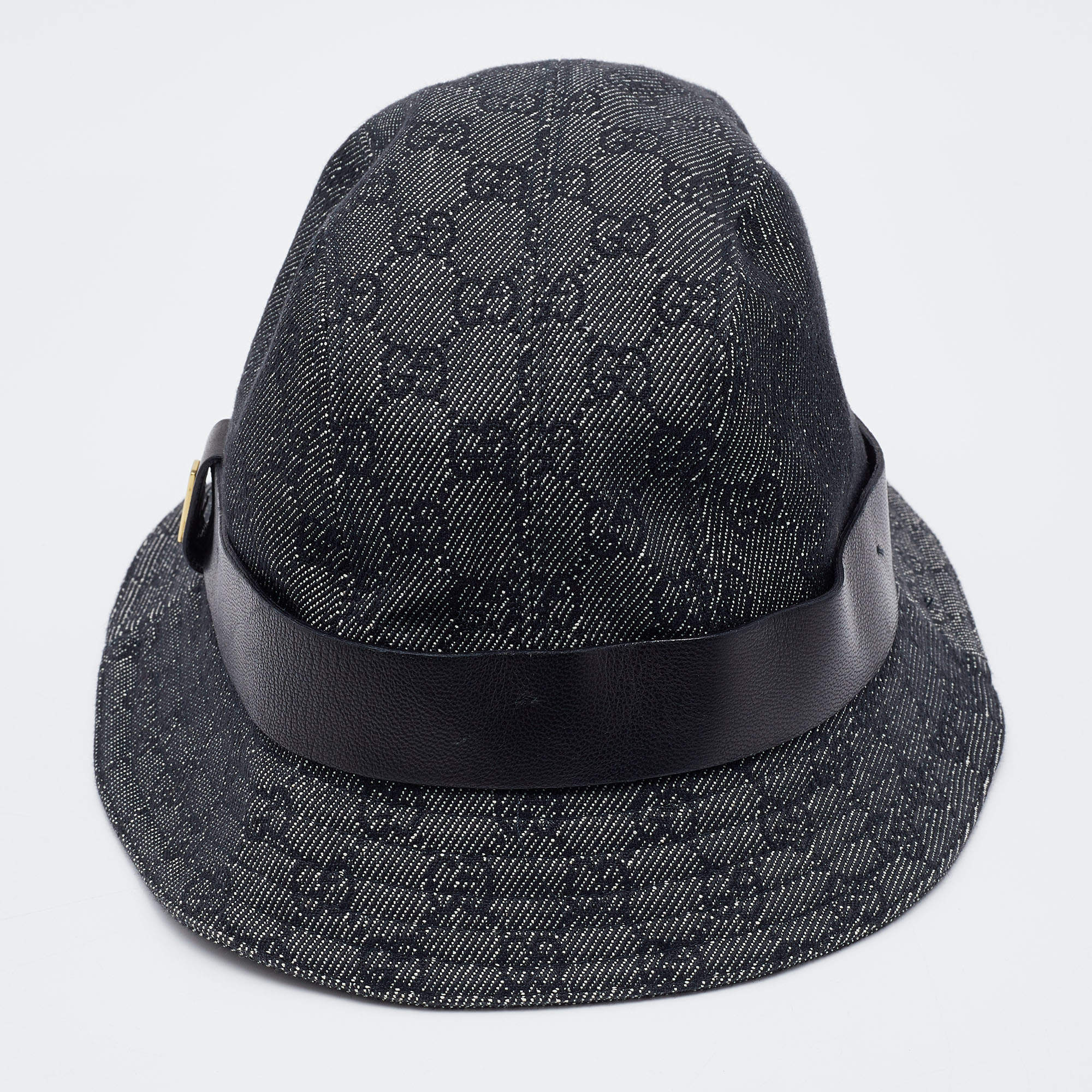 Gucci Dark Grey Logo Jacquard Leather Trim Bucket Hat L Gucci | TLC