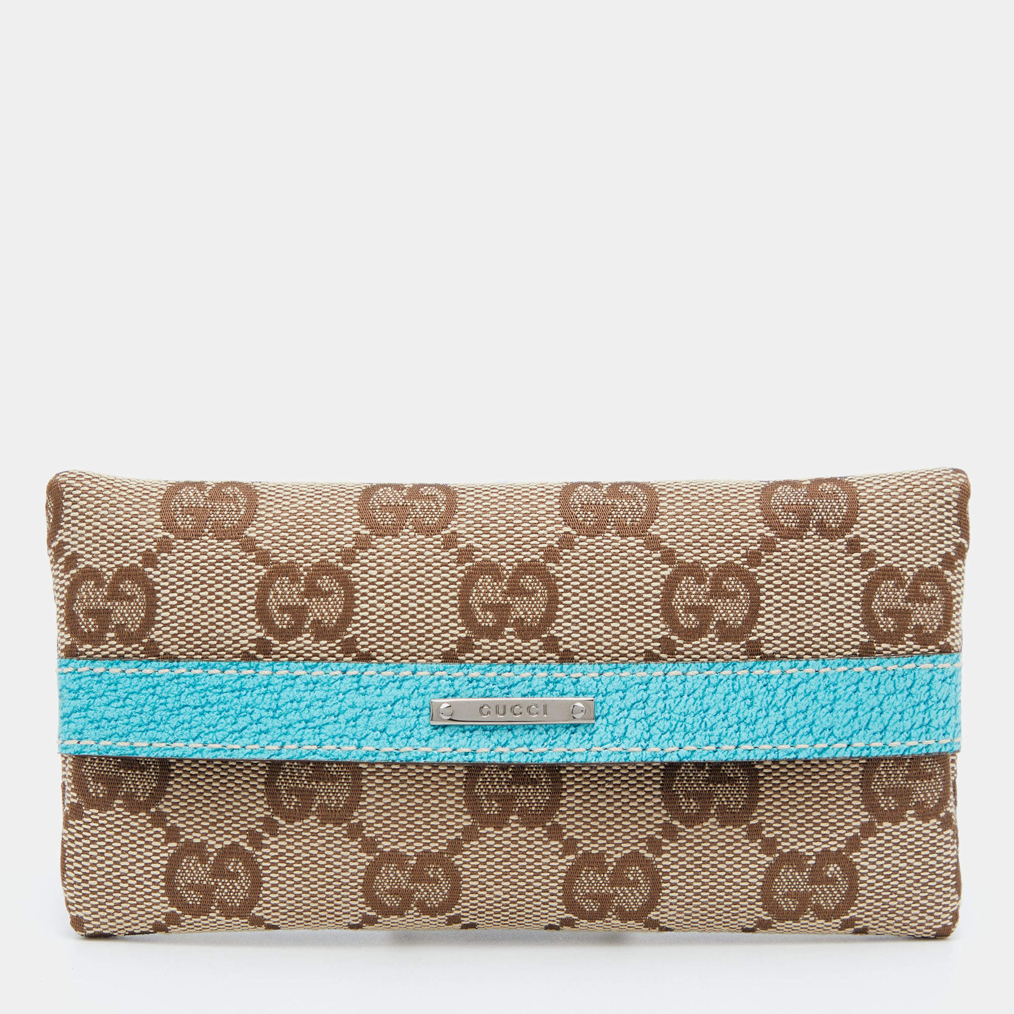 Pre Owned Gucci Beige/Blue GG Canvas and Leather Tissue Pouch