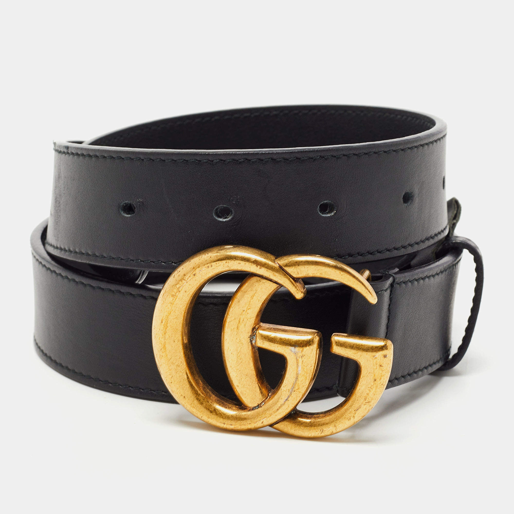 Gucci Black Leather GG Marmont Buckle Belt 85CM Gucci | The Luxury Closet