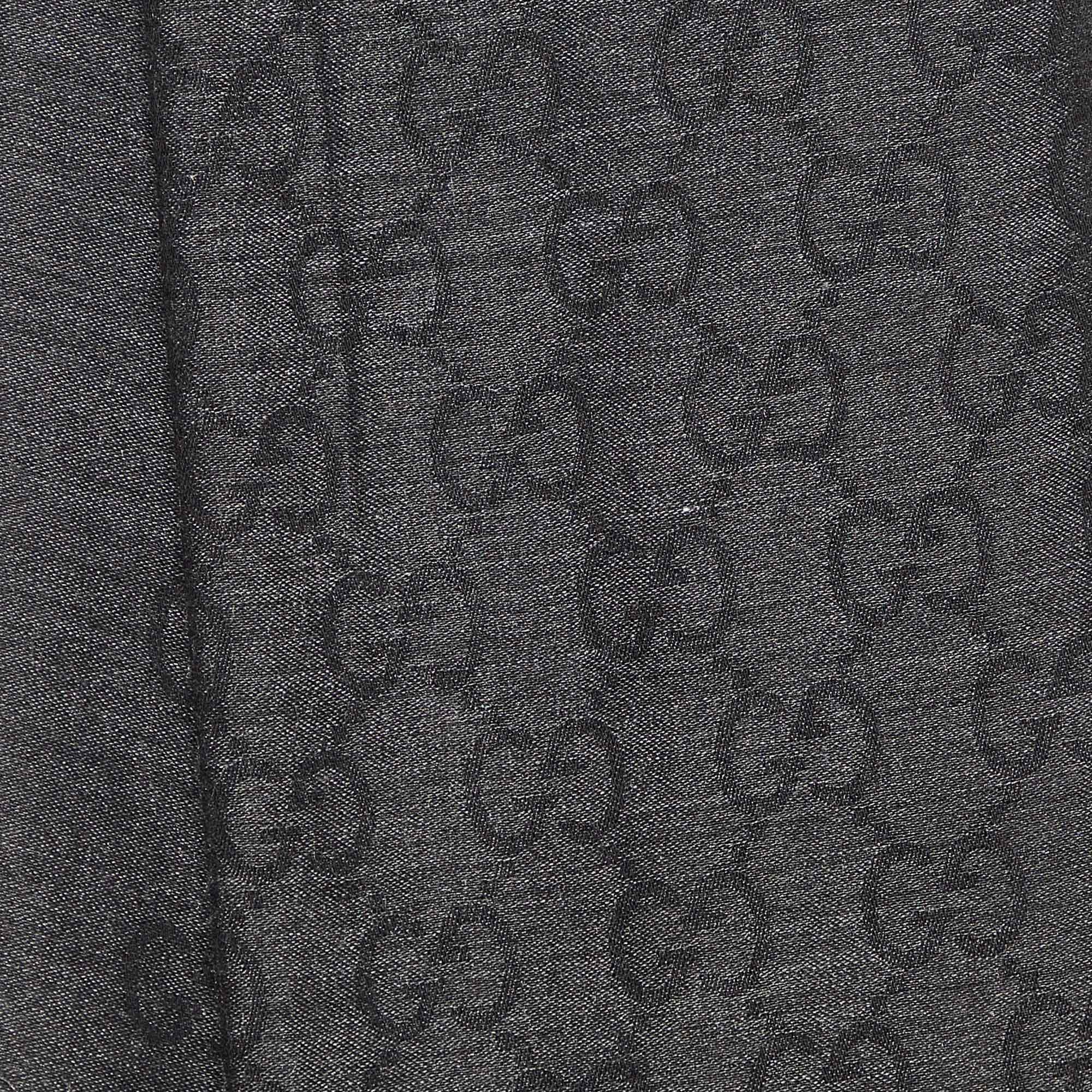 $400 Gucci Monogram Logo Wool Silk Dark Grey Charcoal Fringed