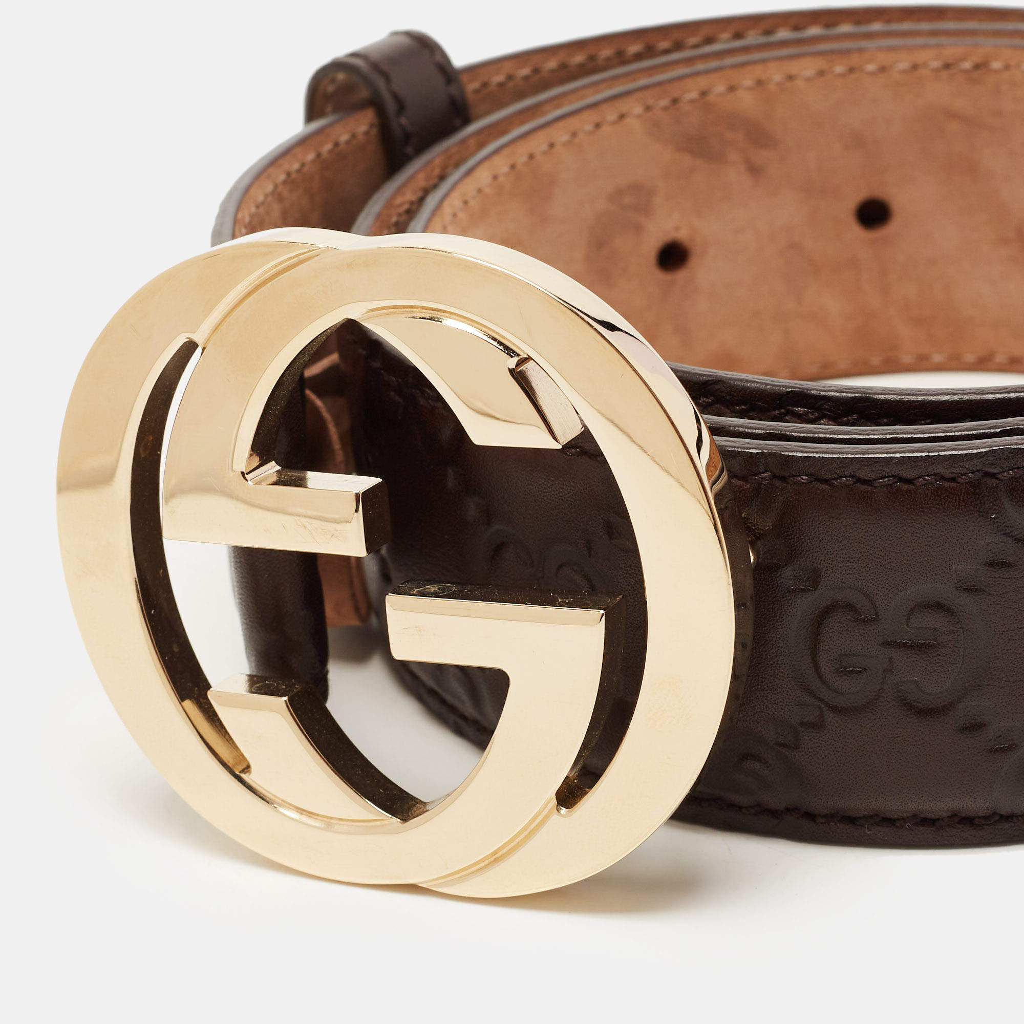 Gucci Brown Leather Silver Toned Hardware Interlocking G Buckle Belt 5 –  Queen Bee of Beverly Hills