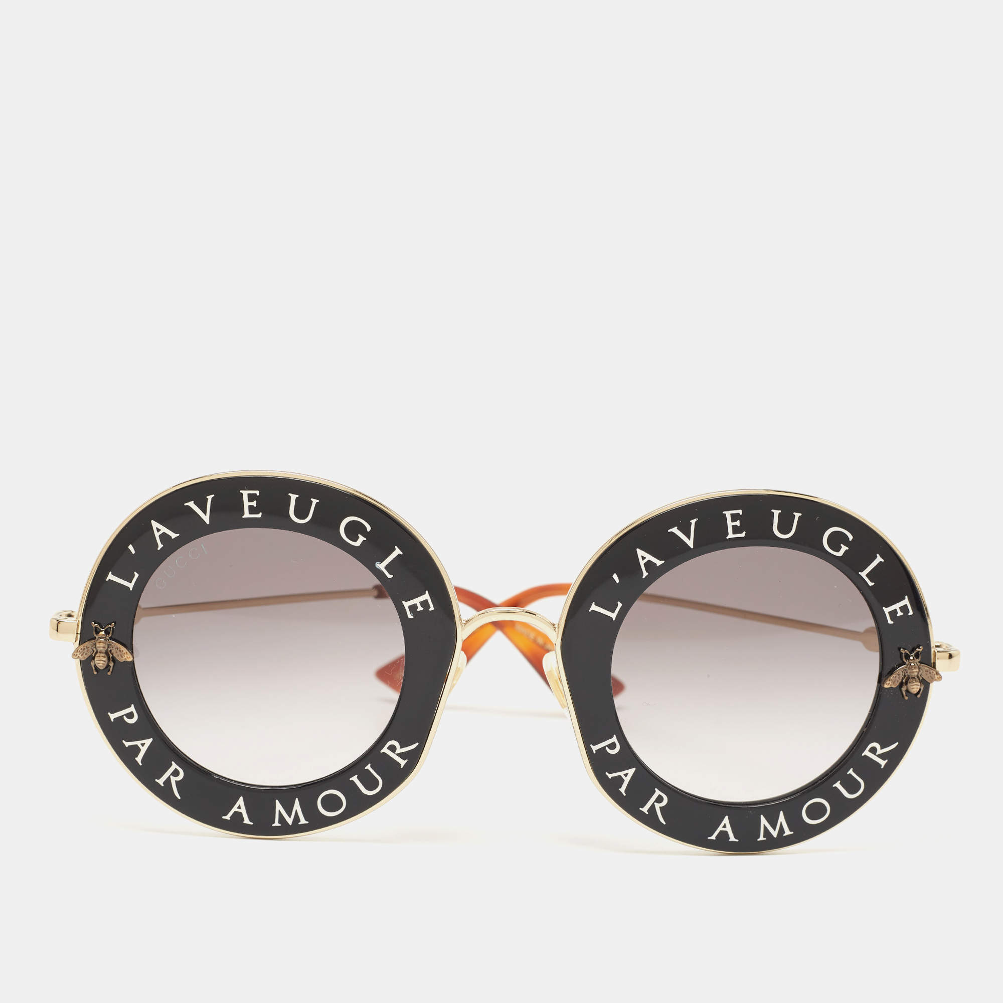 Gucci Gold Tone/Grey Gradient GG0113S L'aveugle Par Amour Round Sunglasses 