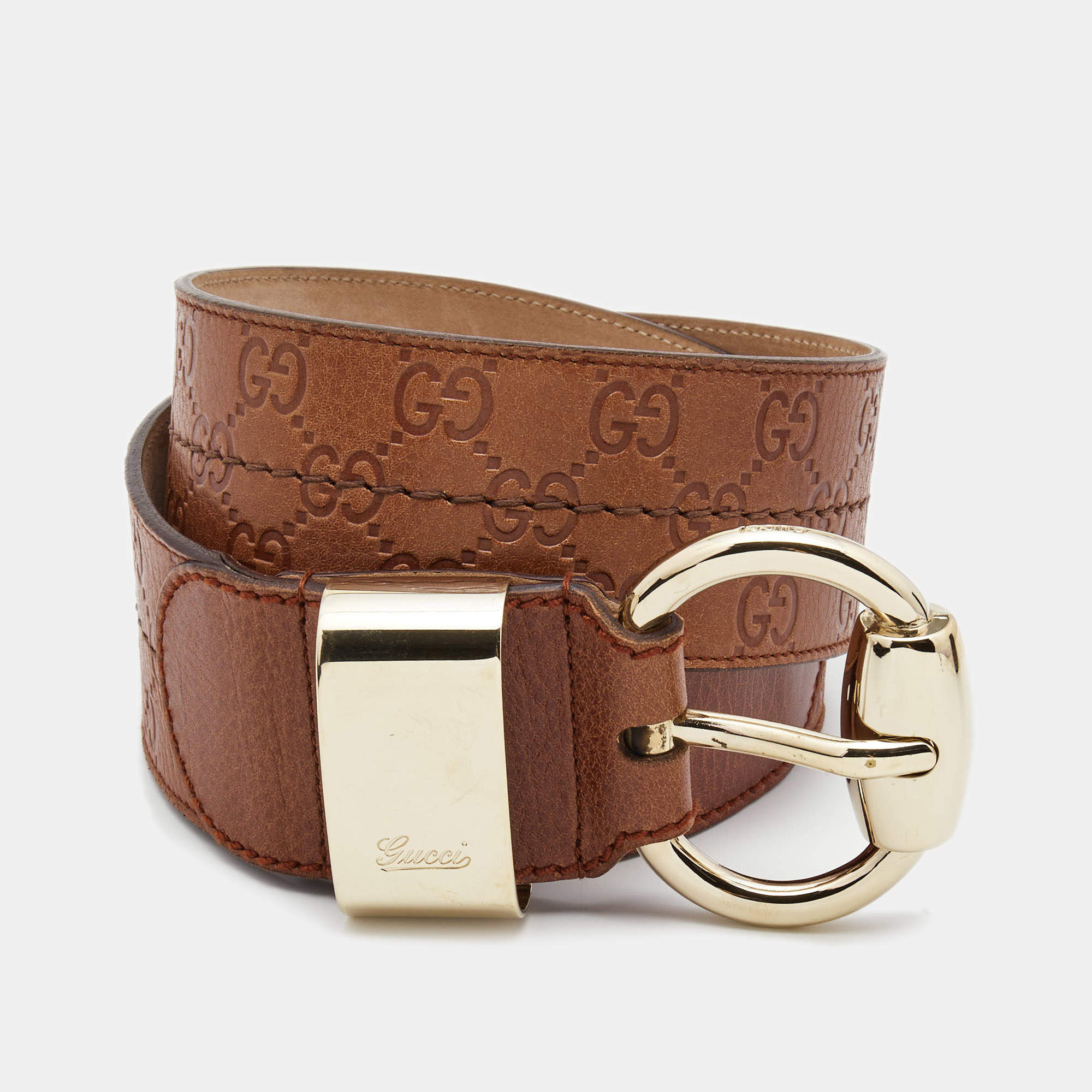 Pre Owned Gucci Brown Guccissima Leather Wide Buckle Belt 90CM