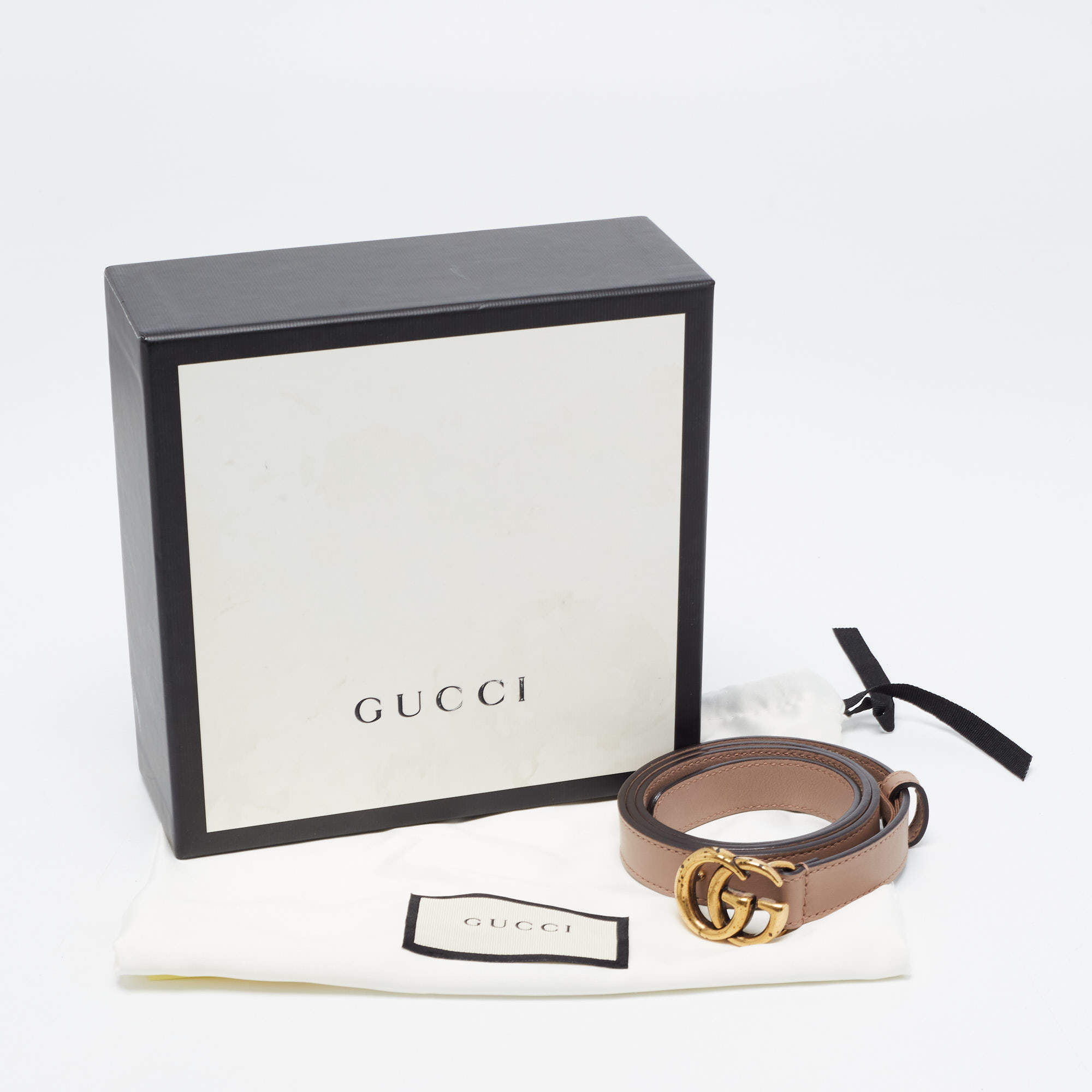 Gucci Beige Marmont New Double G Thin Nude .8cm Size 85 Belt - MyDesignerly
