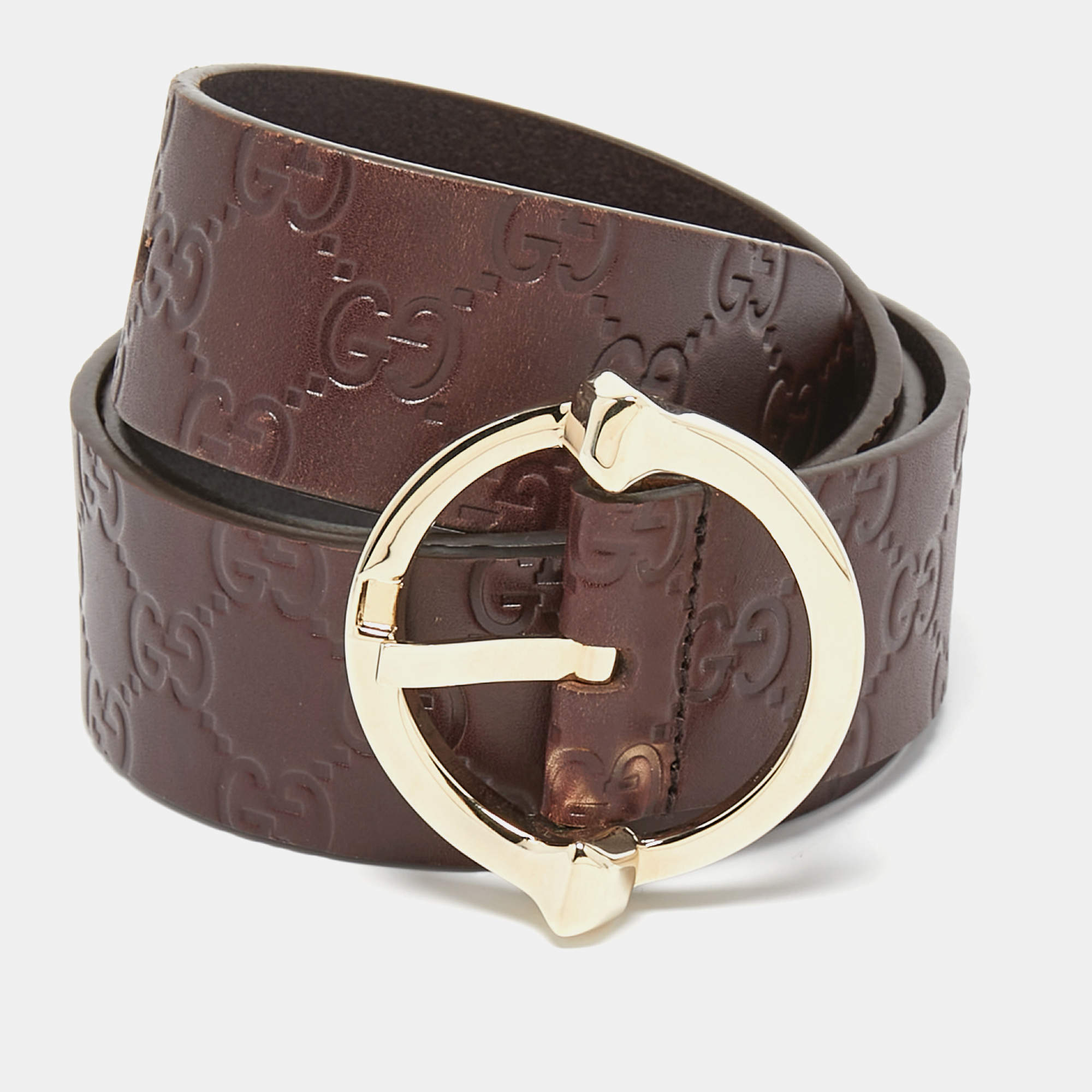 Gucci Dark Brown Guccissima Leather Buckle Belt 85 CM
