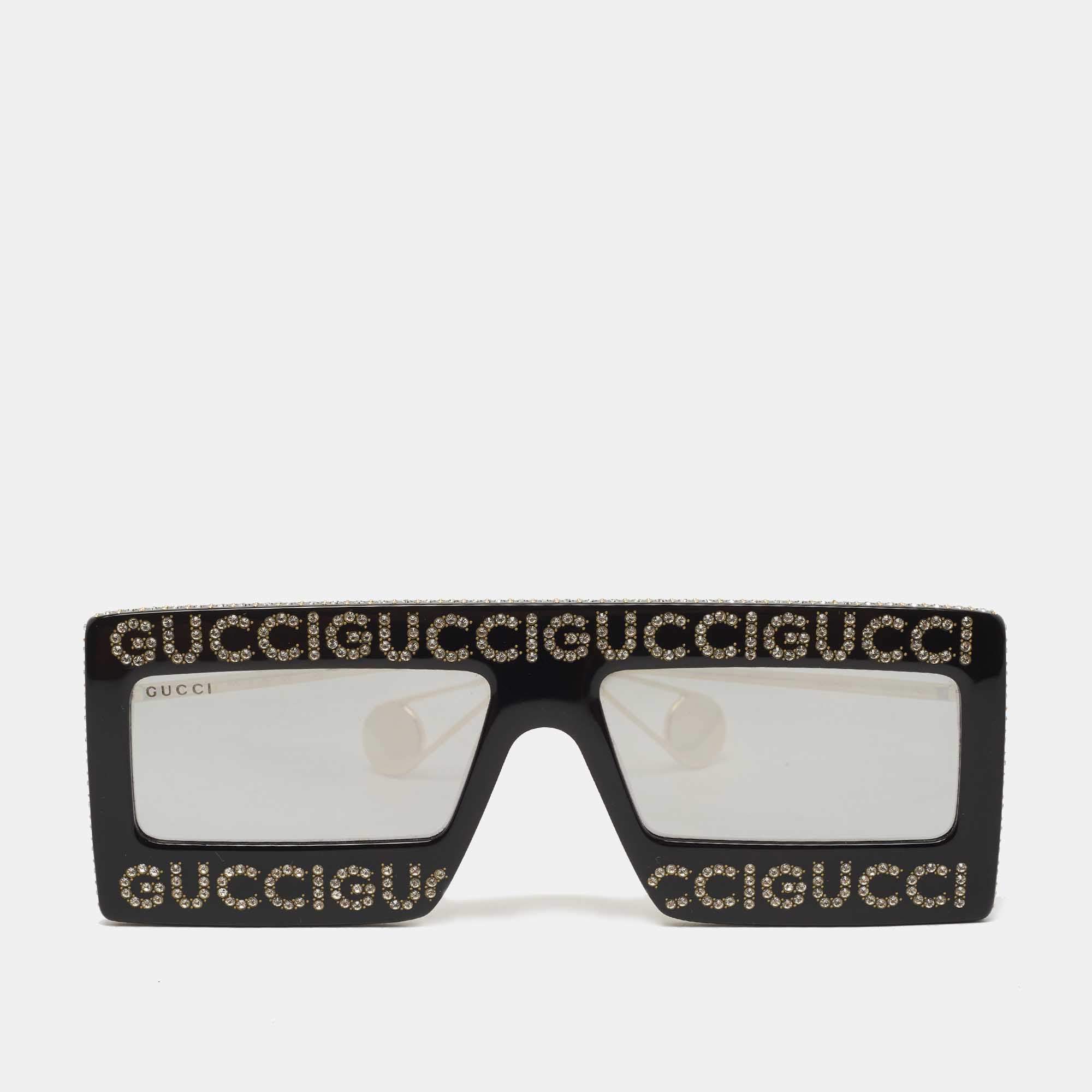 Gucci Black Crystal Mask Rectangular Sunglasses