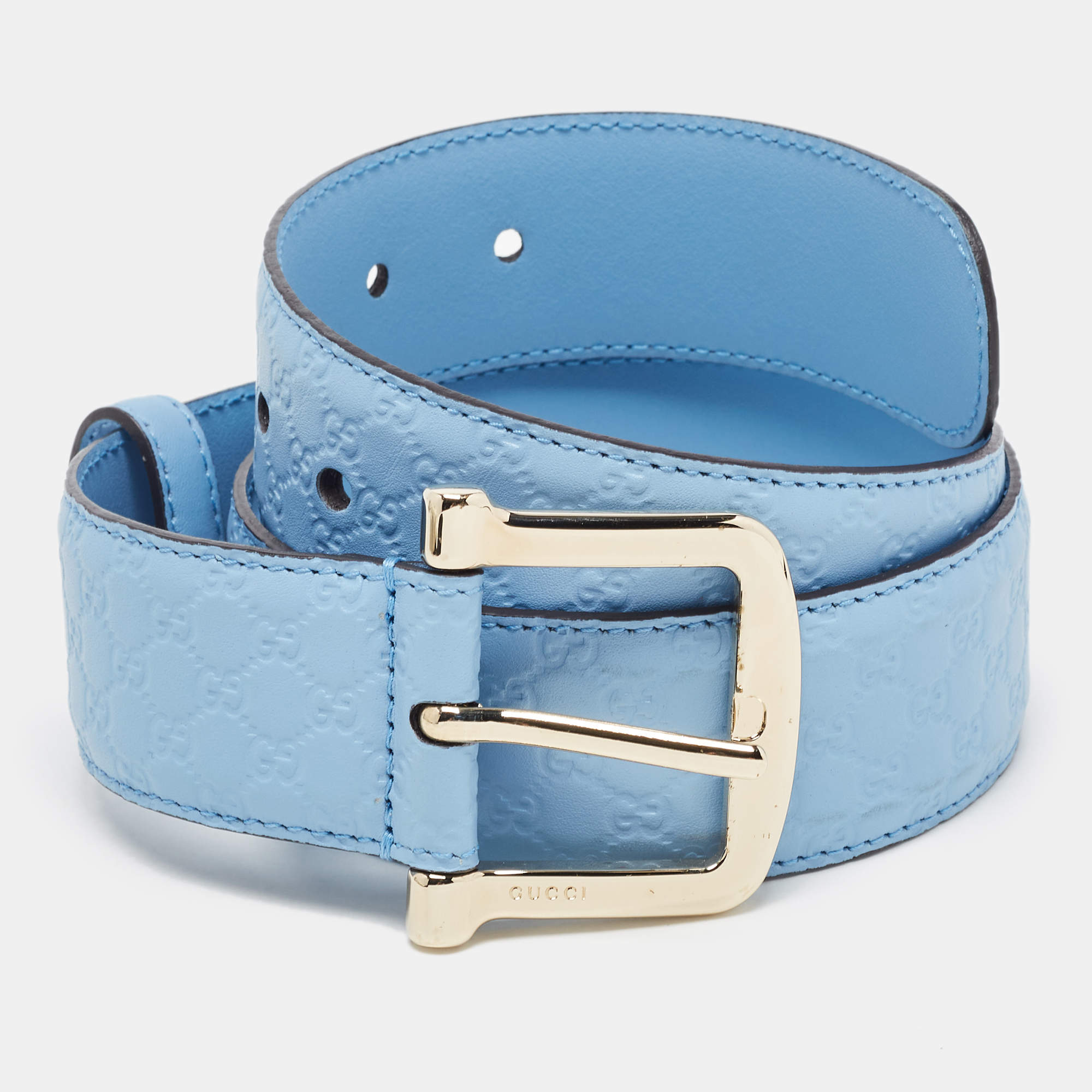 Gucci Blue Guccissima Leather Buckle Belt 85CM