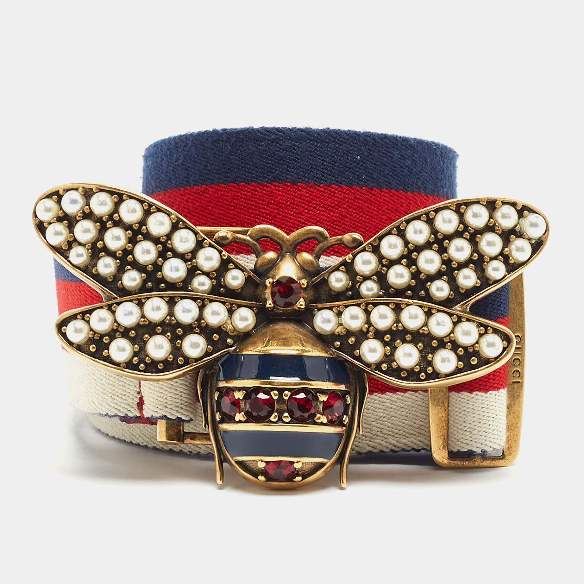 Gucci Multicolor Web Canvas Queen Margaret Bee Belt 90CM