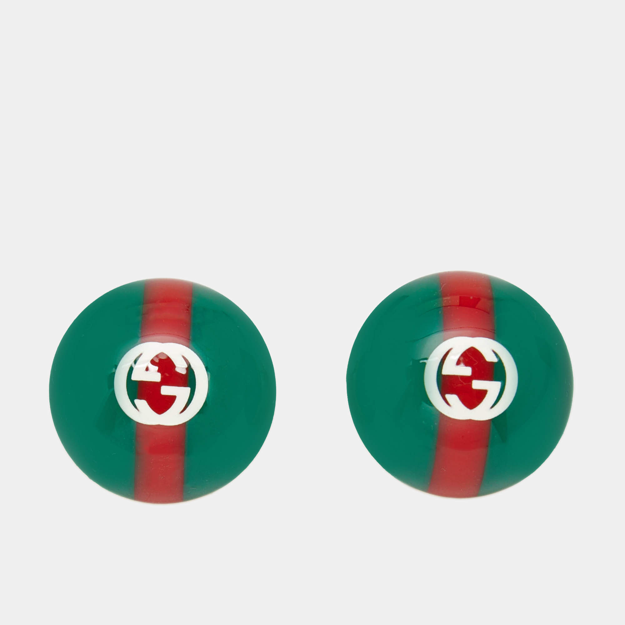 Gucci GG Resin Enamel Vintage Web Stud Earrings