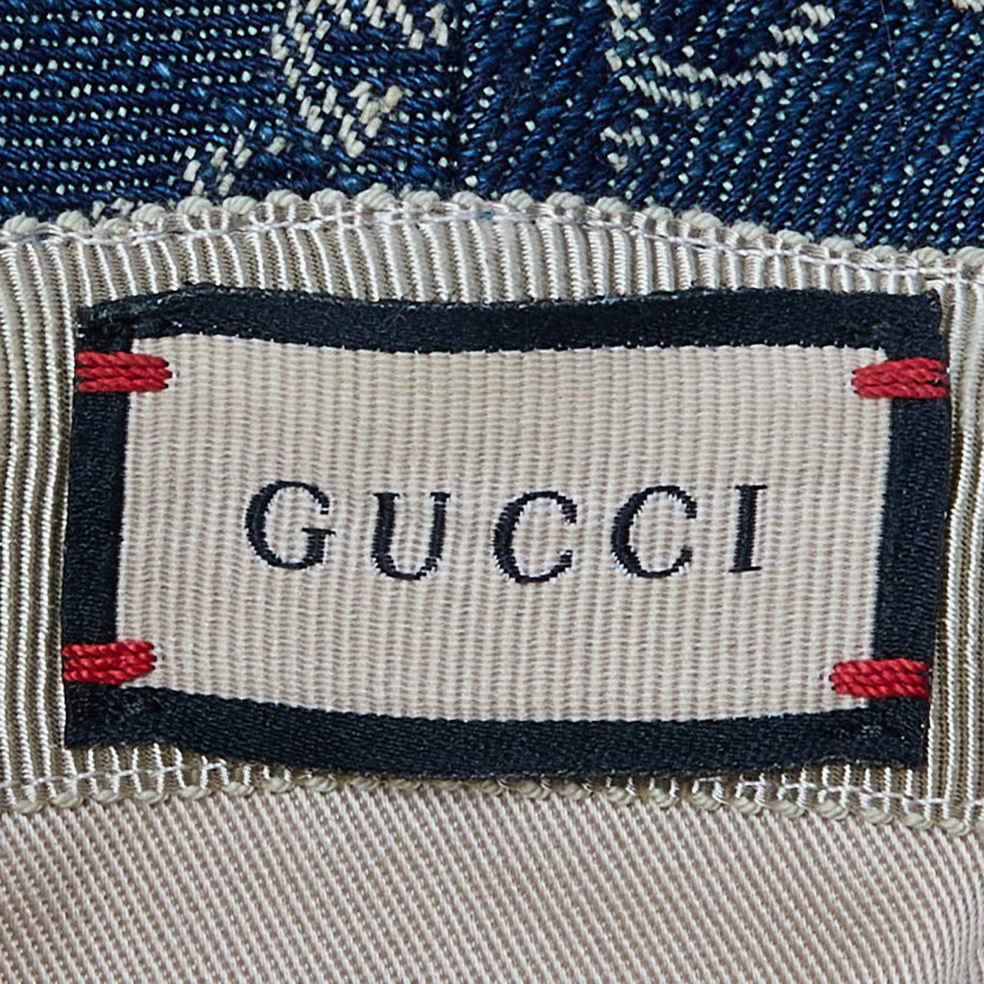 Gucci Navy Blue Monogram Denim Wide Brim Bucket Hat M