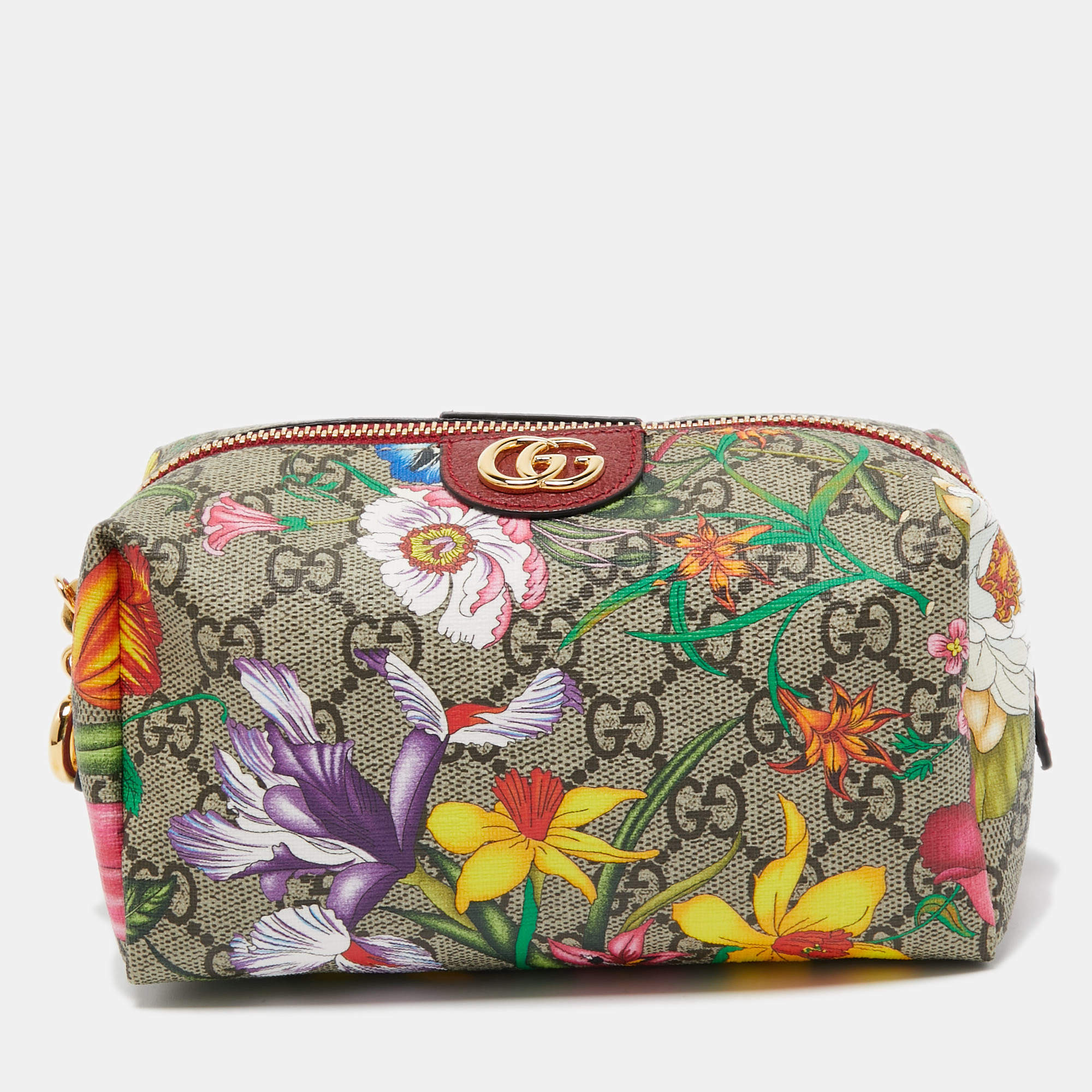 Pre Owned Gucci Multicolor Flora GG Supreme Canvas Ophidia Cosmetic Case