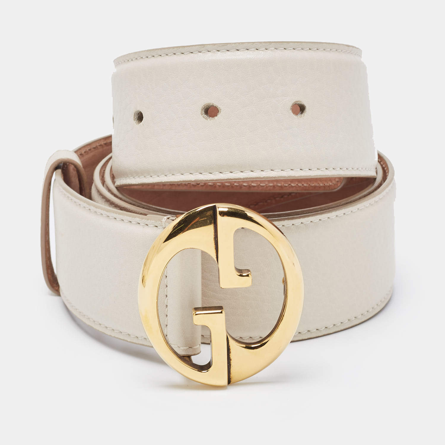 Gucci Off-White Leather 1973 Logo Belt 90CM