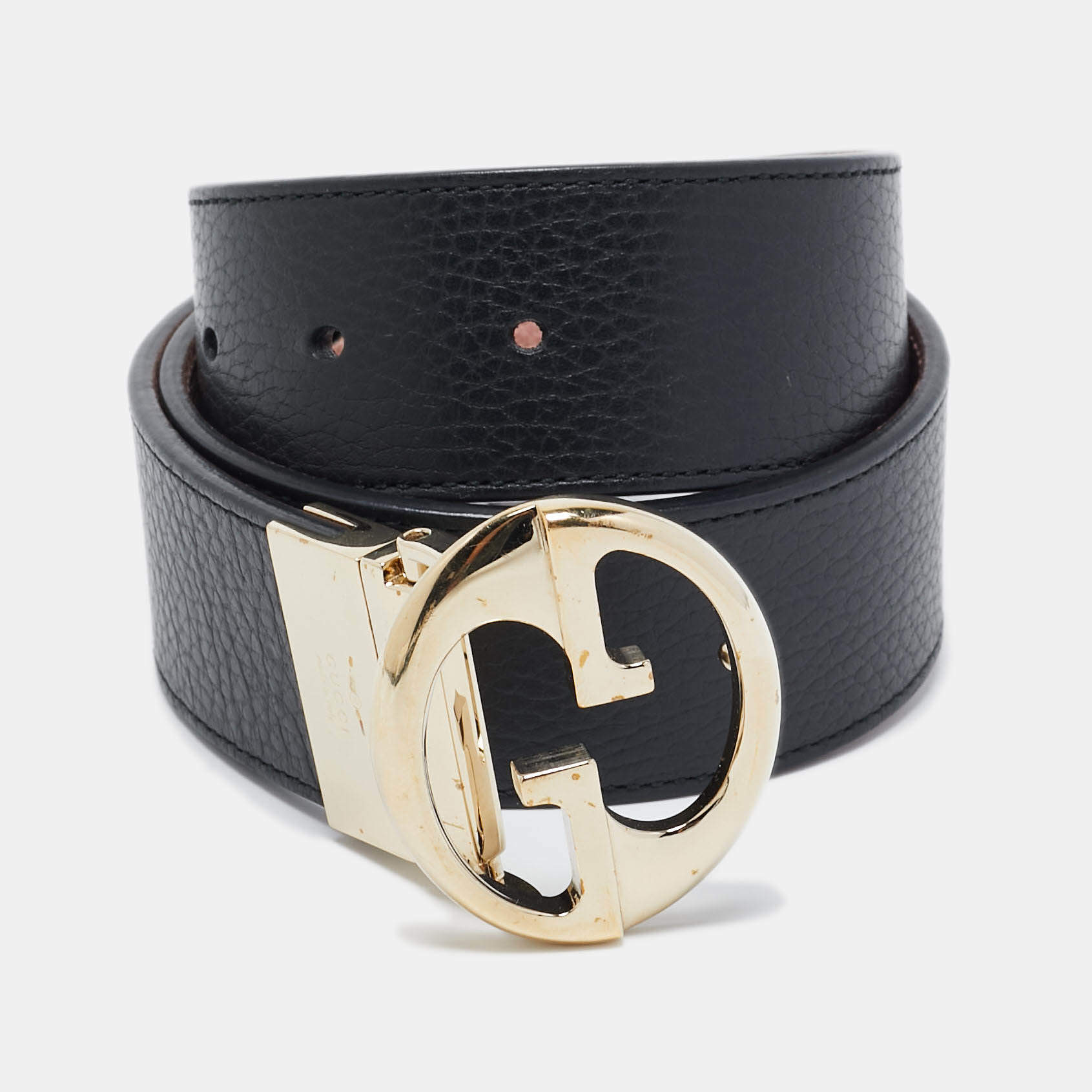 Gucci Black/Pink Leather Reversible 1973 Buckle Belt 70CM