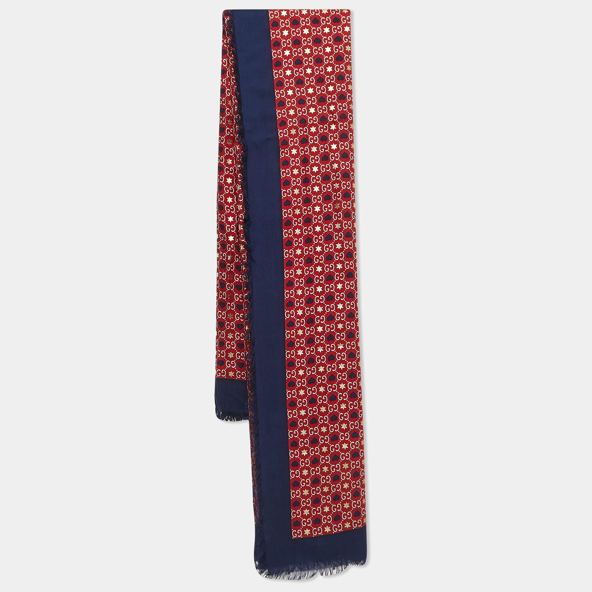Gucci Red GG Stars Hearts Print Modal Blend Shawl 
