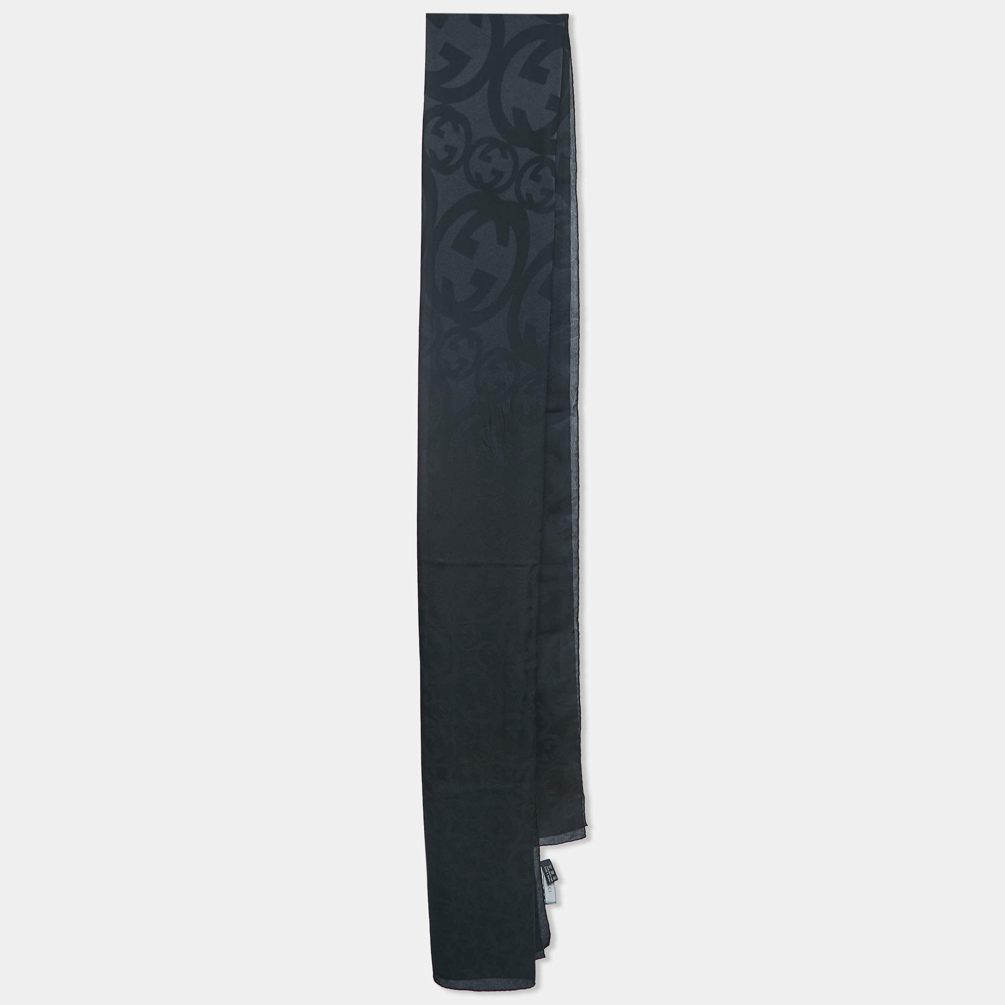 Pre Owned Gucci Black Interlocking G Patterned Silk Scarf
