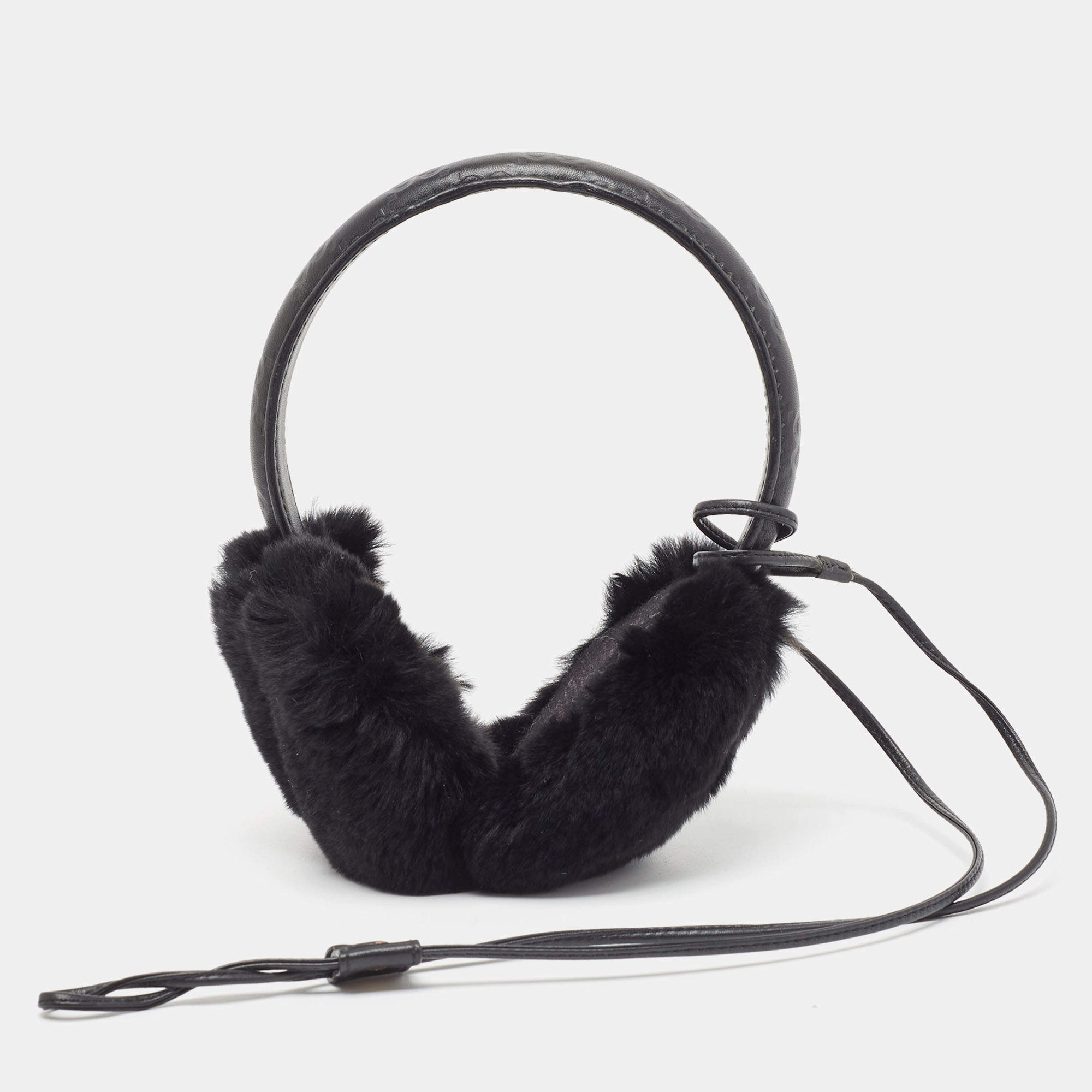 Gucci Black GG Embossed Leather & Fur Earmuffs