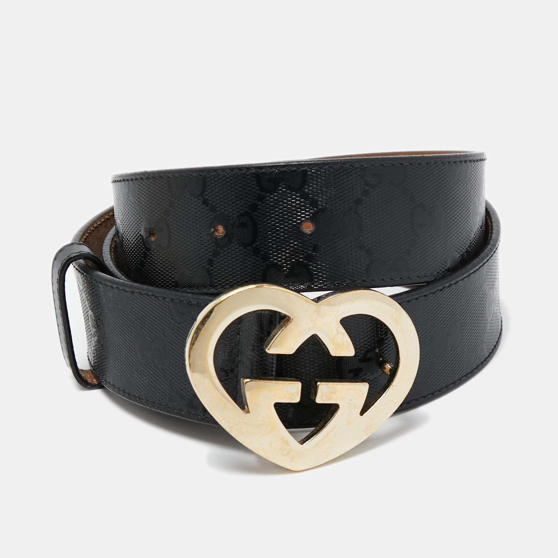 Gucci Black GG Imprime Canvas Lovely Heart Buckle Belt 100 CM Gucci TLC