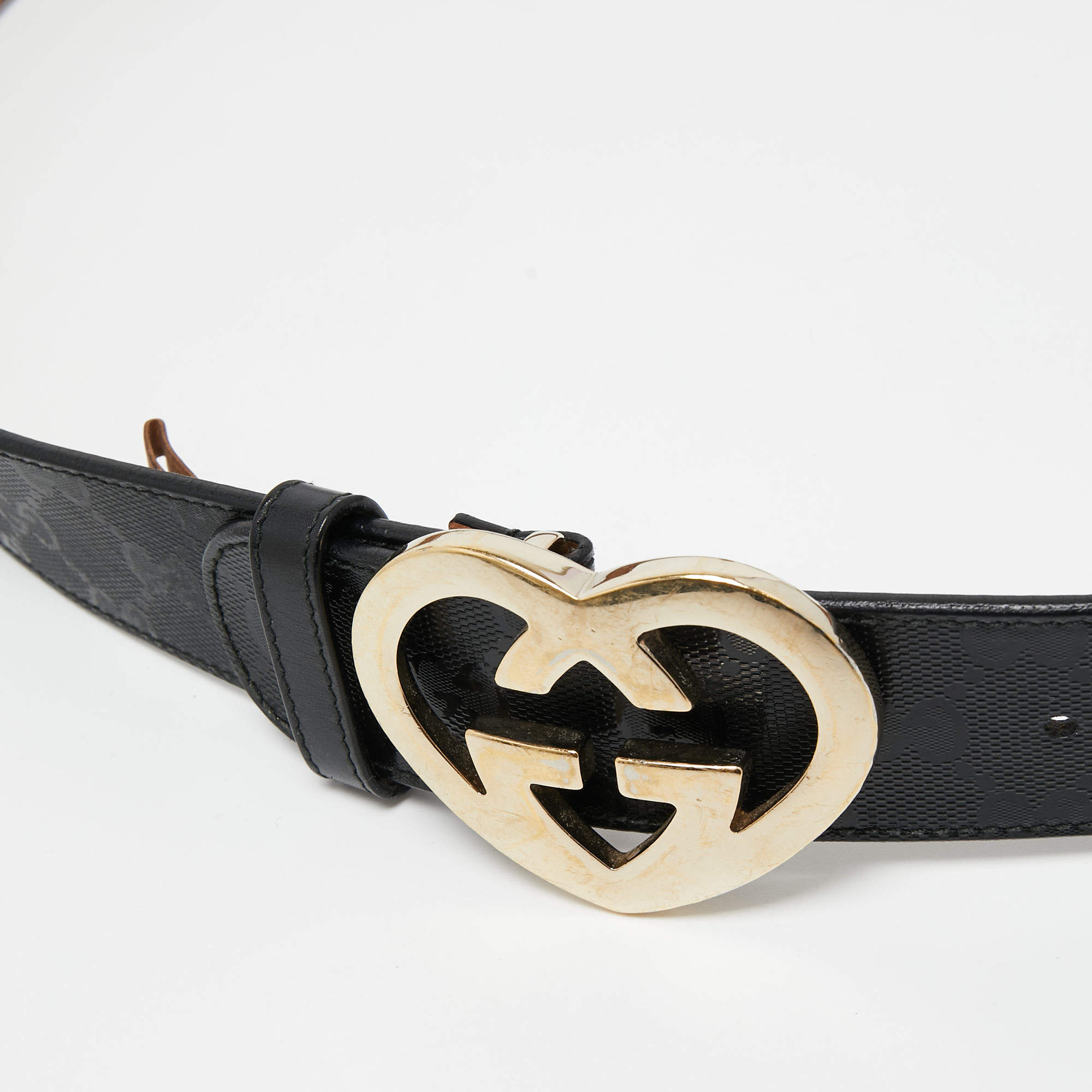 Gucci Black GG Imprime Canvas Lovely Heart Buckle Belt 100 CM