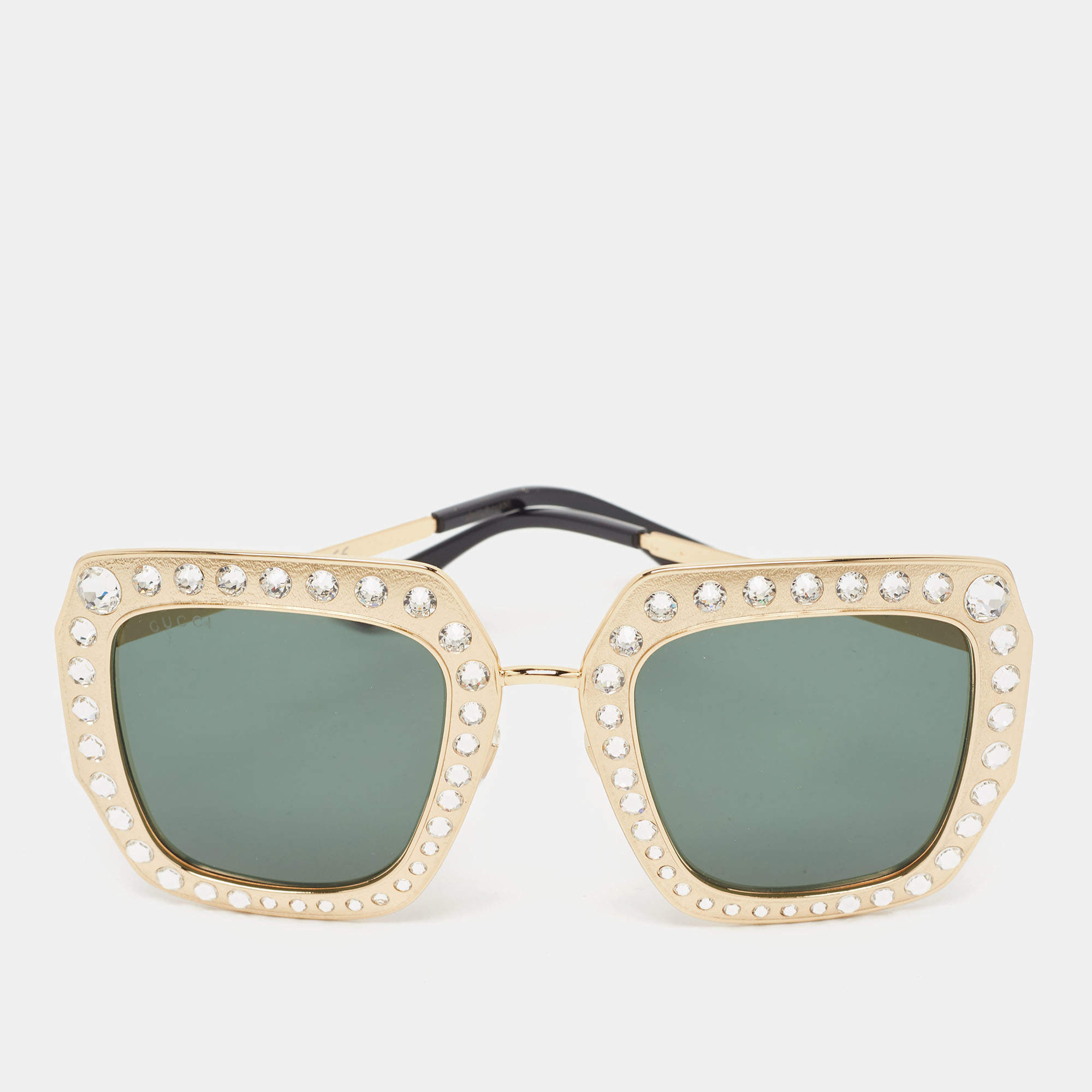 Gucci Gold/Black Crystals Square Oversized Sunglasses