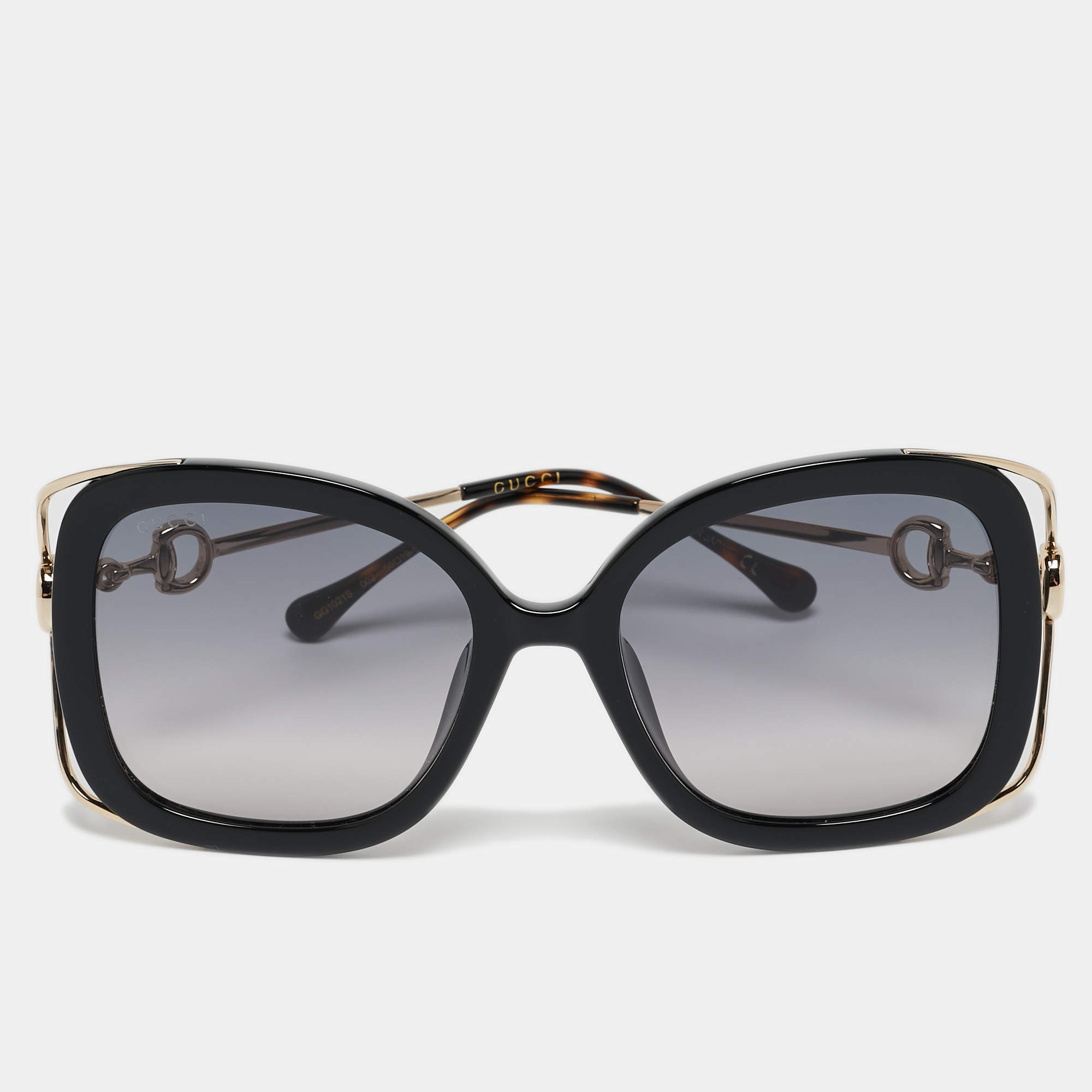 Gucci Black Gradient GG1021S Horsebit Rectangular Sunglasses