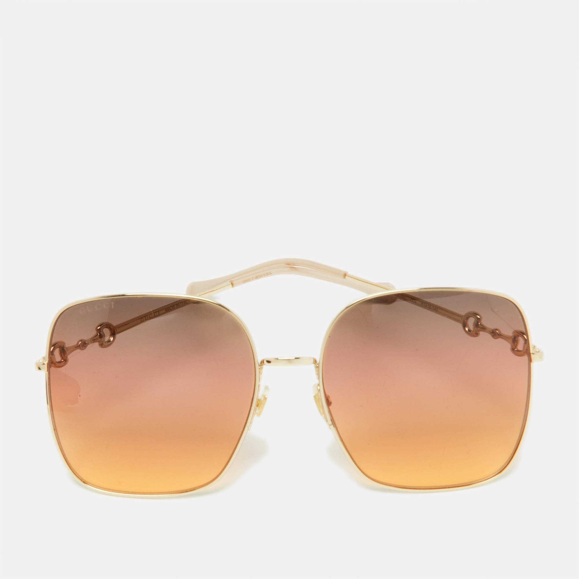 Pre Owned Gucci Gold Tone/Brown Gradient GGG0879S Square Sunglasses