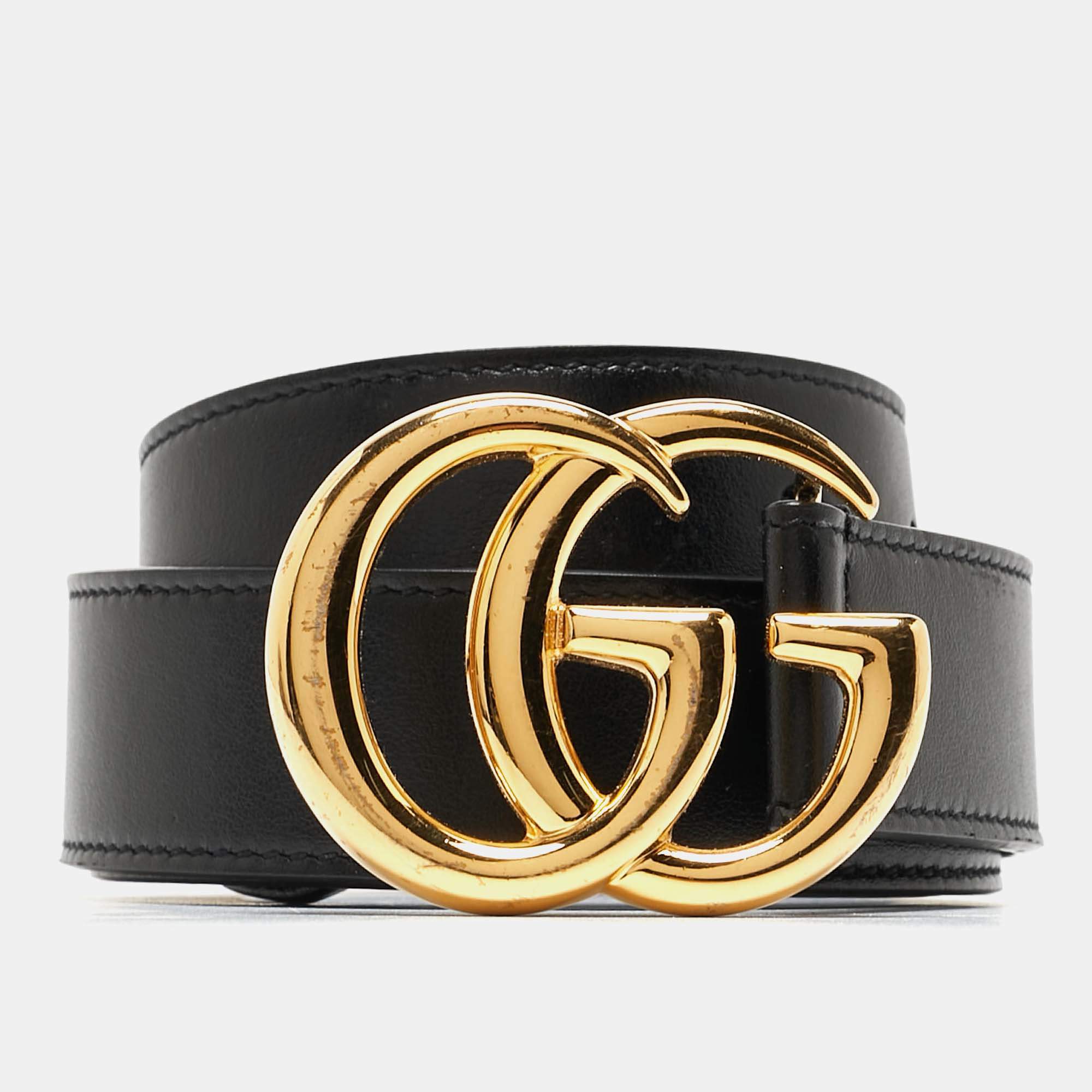 مملوكة مسبقًا Gucci Black Leather Double G Buckle Belt 95CM