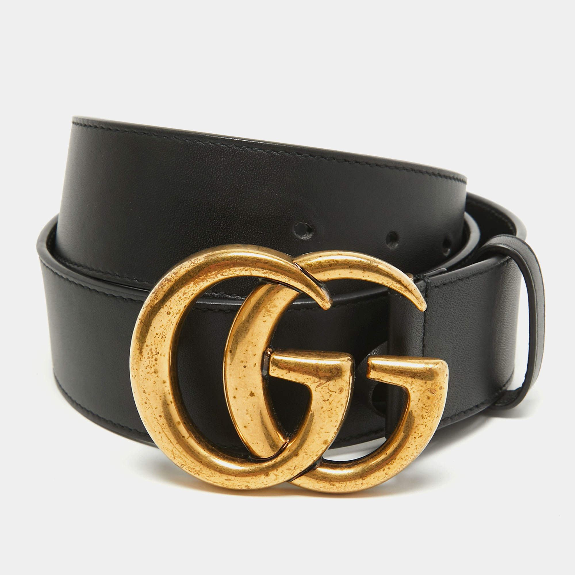 Gucci Black Leather GG Marmont Buckle Belt 85CM