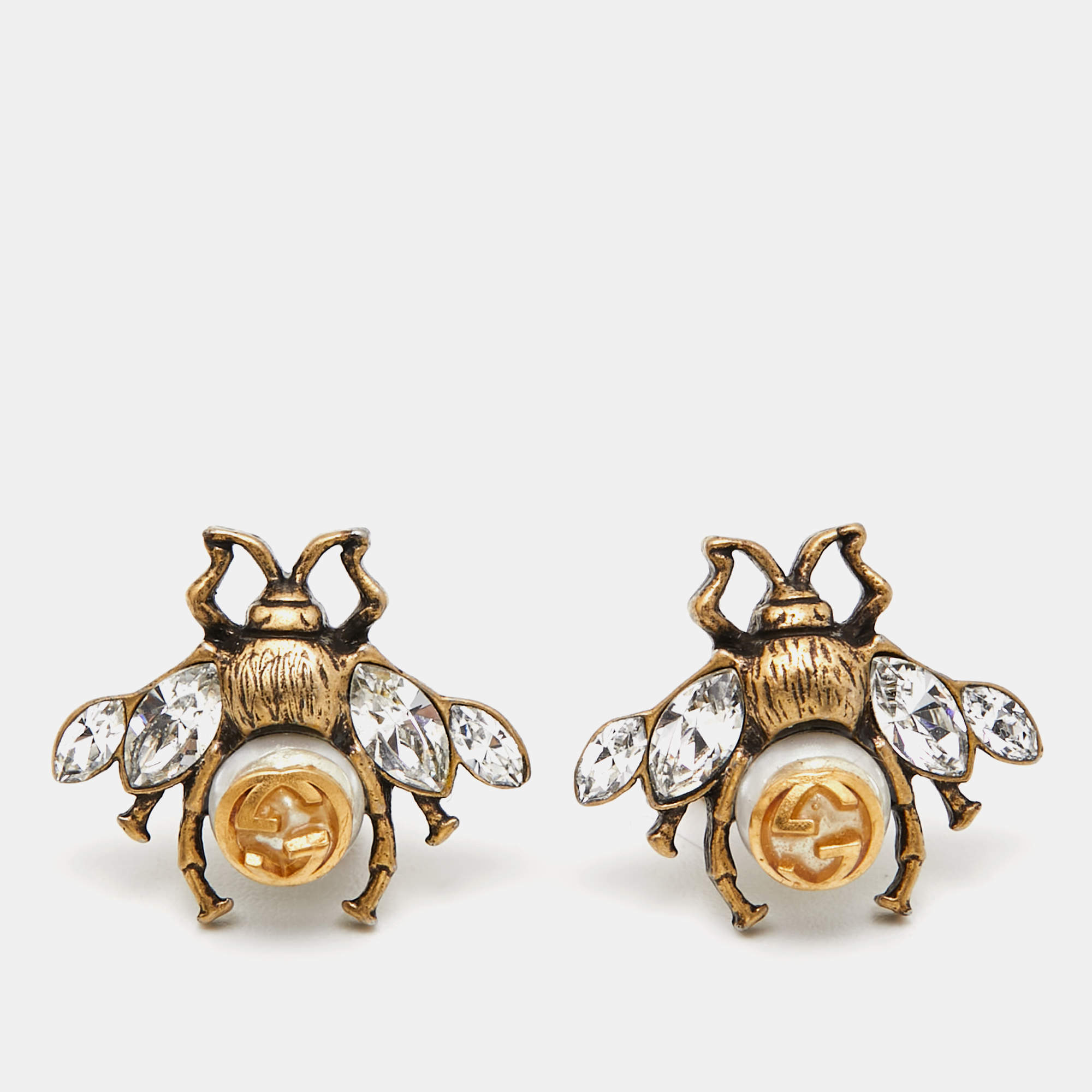 Gucci GG Bee Faux Pearl Gold Tone Earrings Gucci TLC