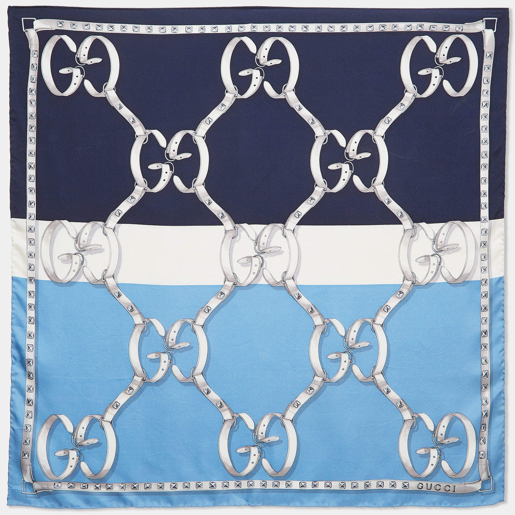 Gucci Blue GG Belt Print Silk Scarf