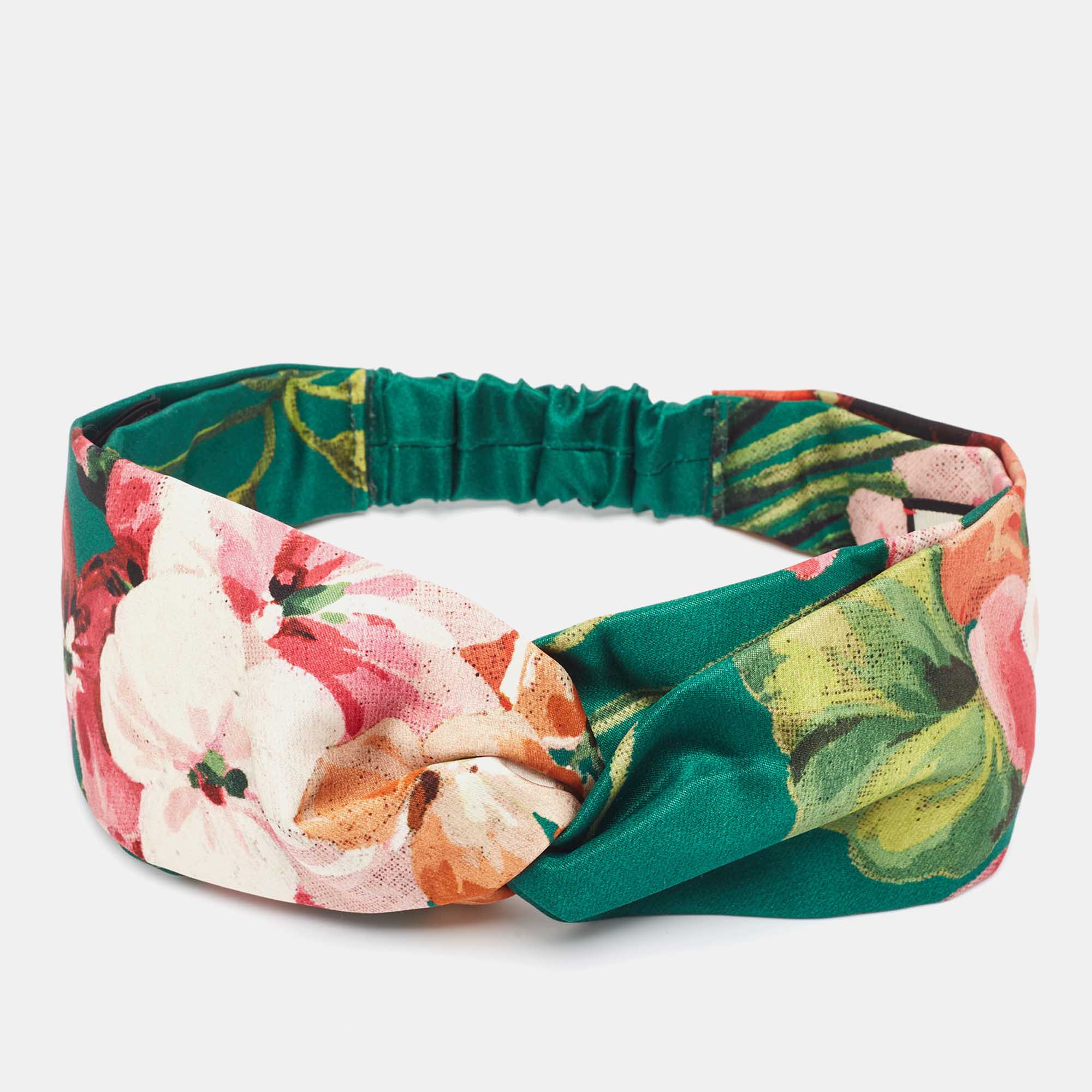 Gucci Green Blooms Print Silk Headband