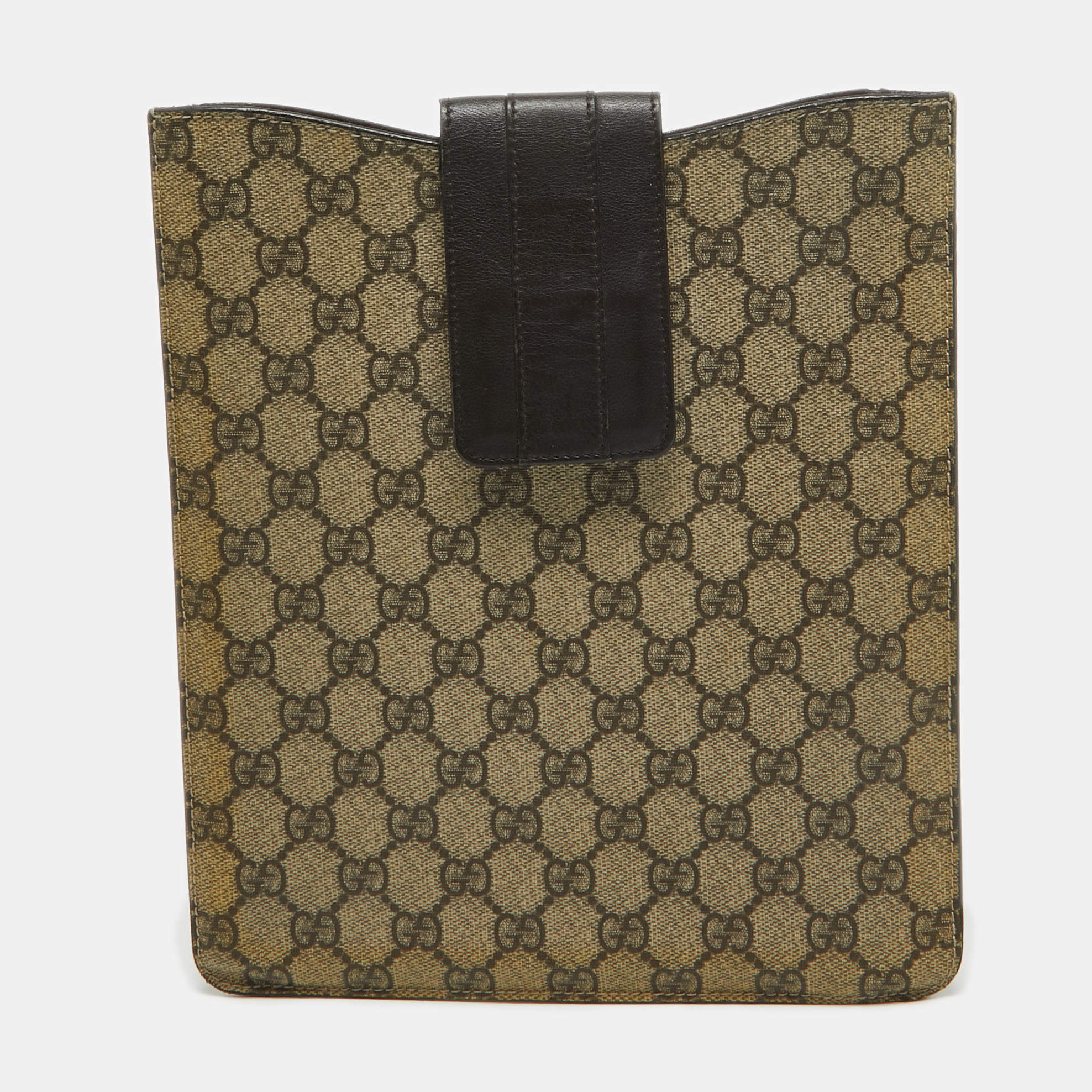Pre Owned Gucci Beige/Brown GG Supreme Canvas and Leather iPad Case