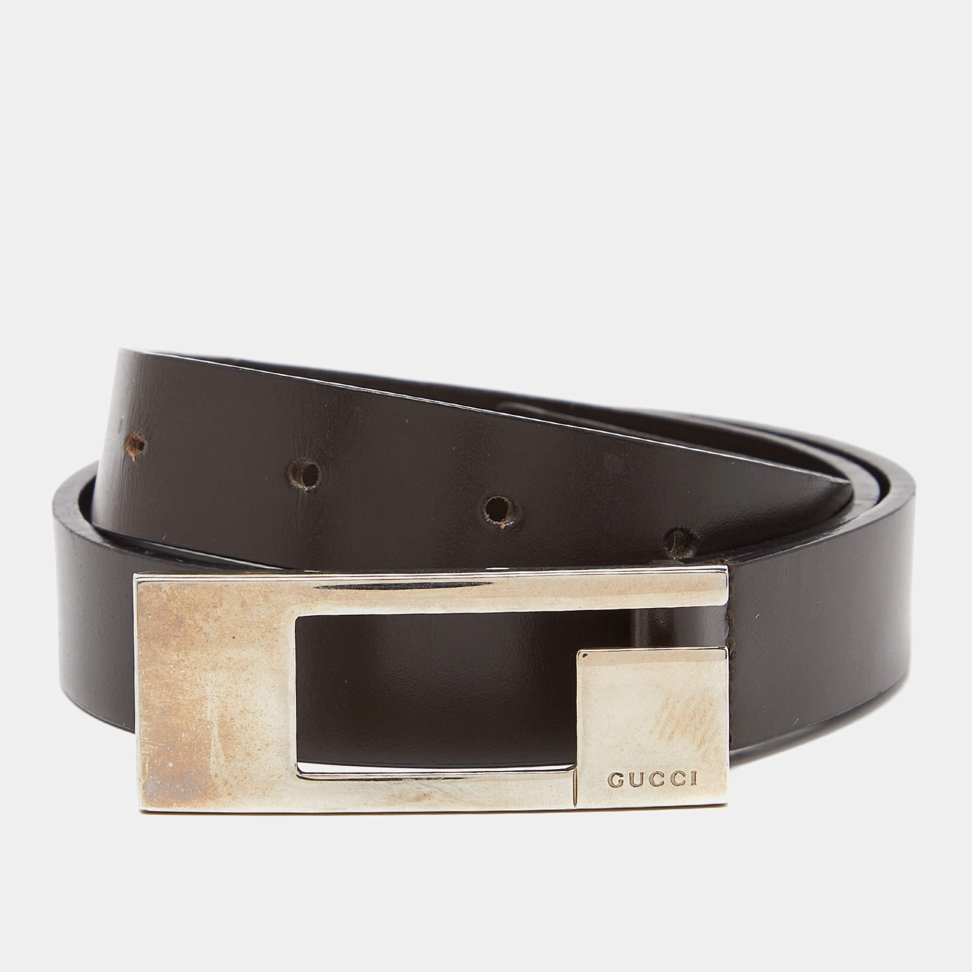 مملوكة مسبقًا Gucci Brown Leather G Buckle Waist Belt 75CM