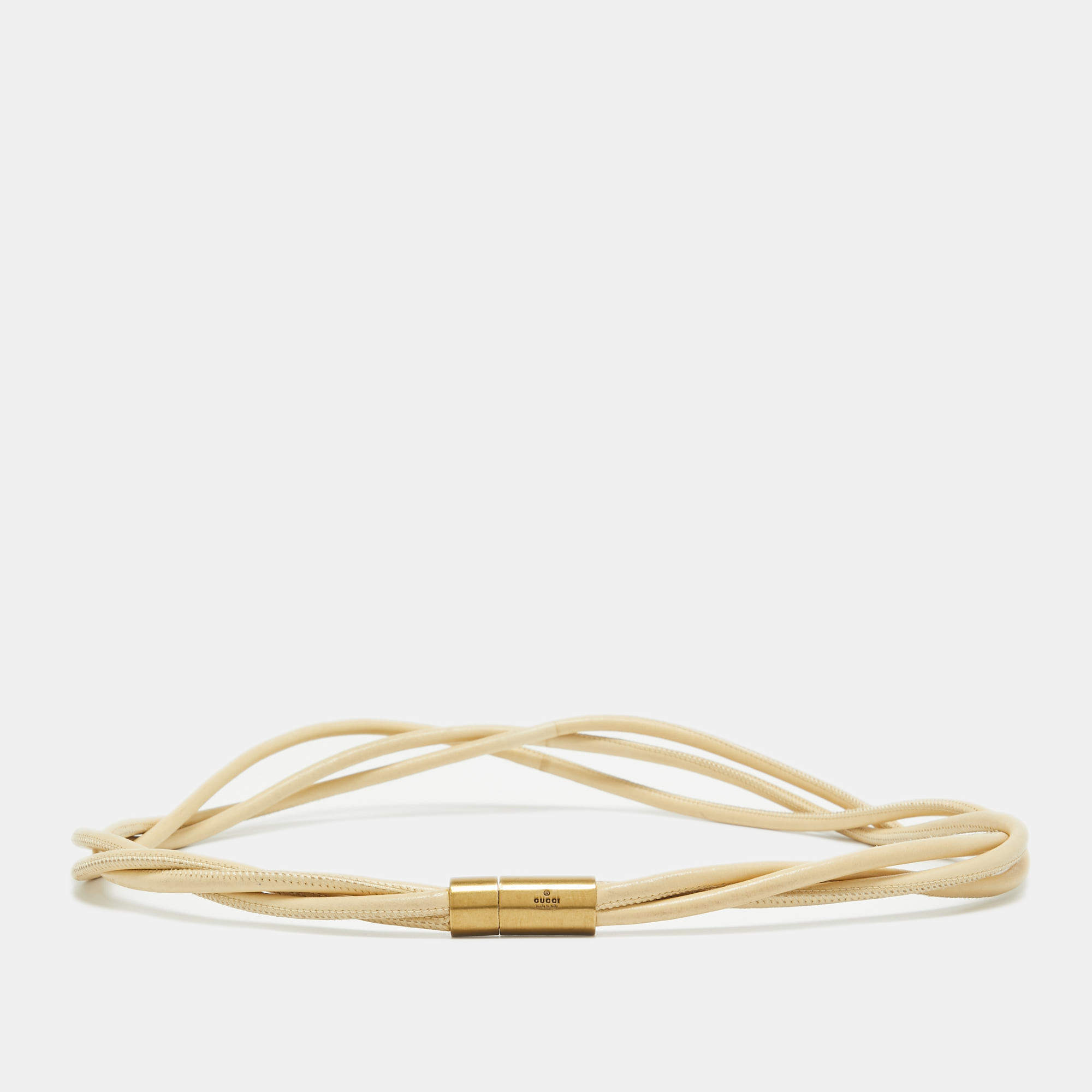 Pre Owned Gucci Cream Leather Twisted Waist Belt